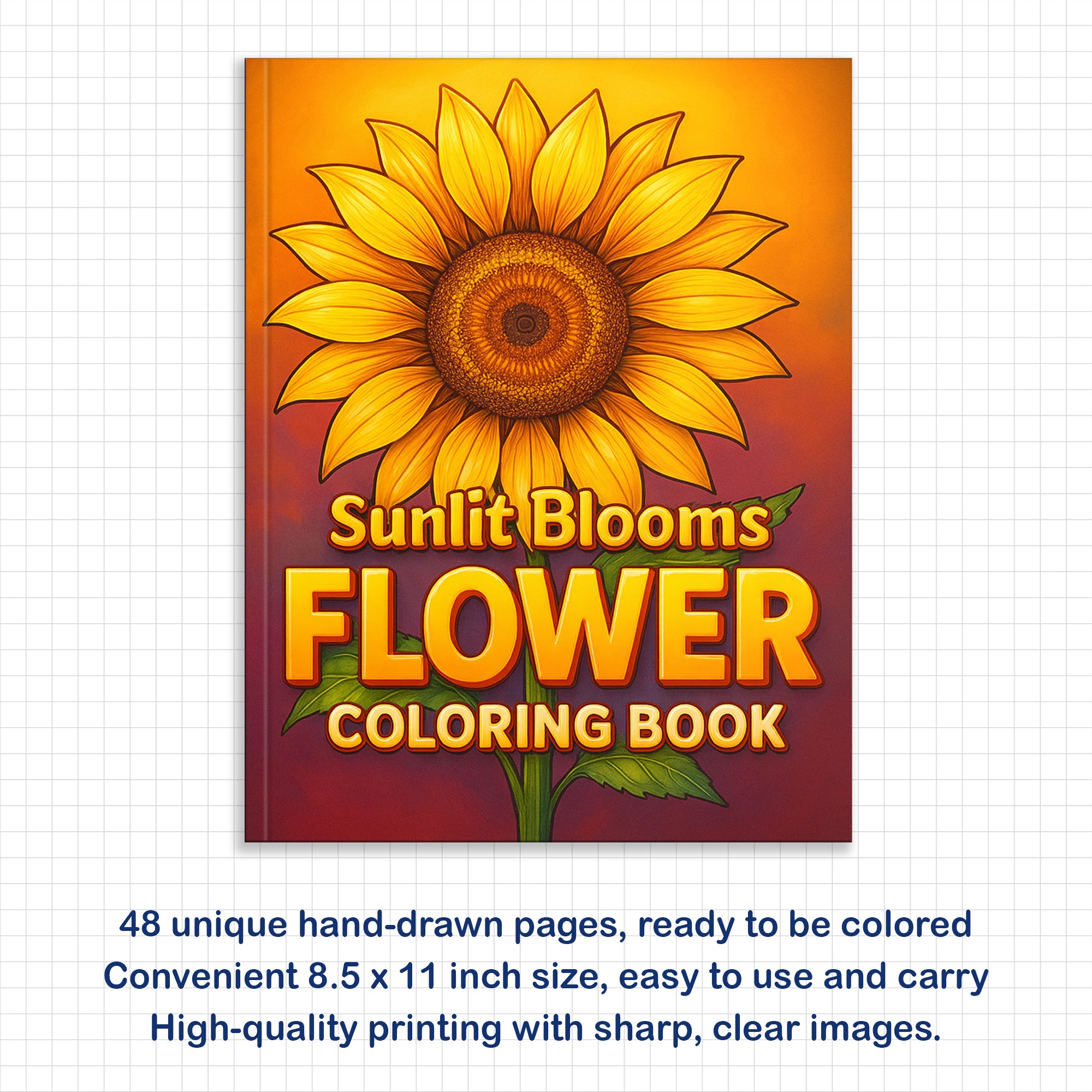 Sunlit Blooms Flower Coloring Pages – 48 Hand-Drawn Floral Designs for Adults