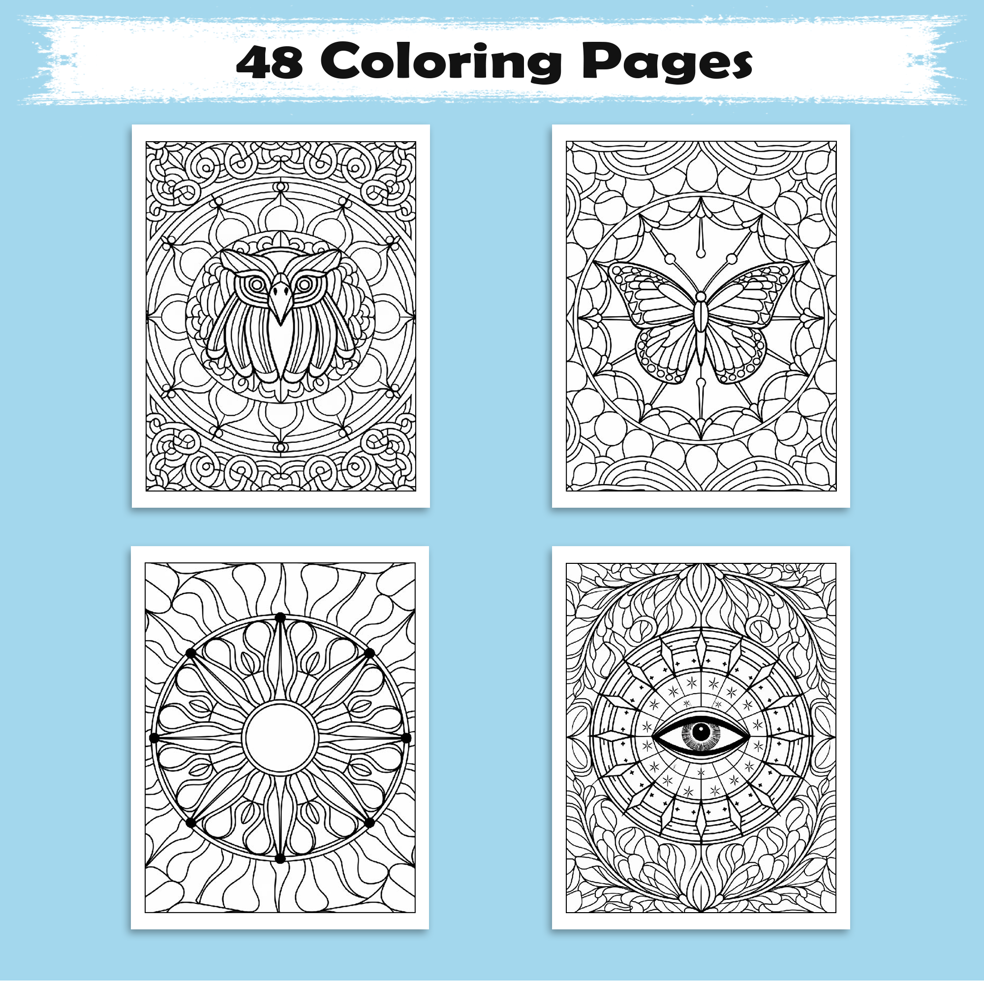 Stained Glass Mandala Wonders – Mandala Coloring Pages – 48 Pages – Bold, Intricate, Glass-Inspired Patterns – For Adults