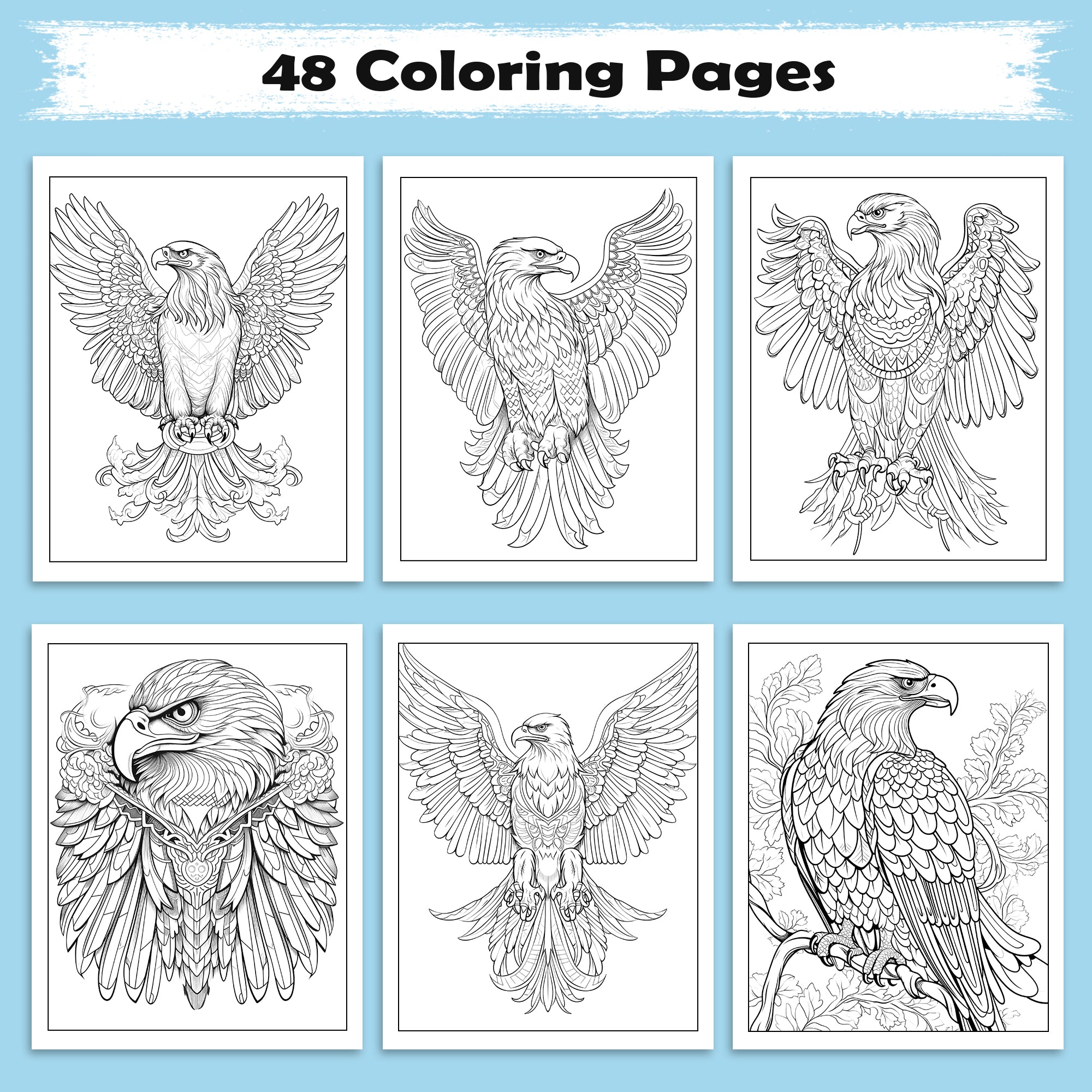 Regal Eagles Mandala Coloring Pages – 60 Bold Line Art Designs for Adults