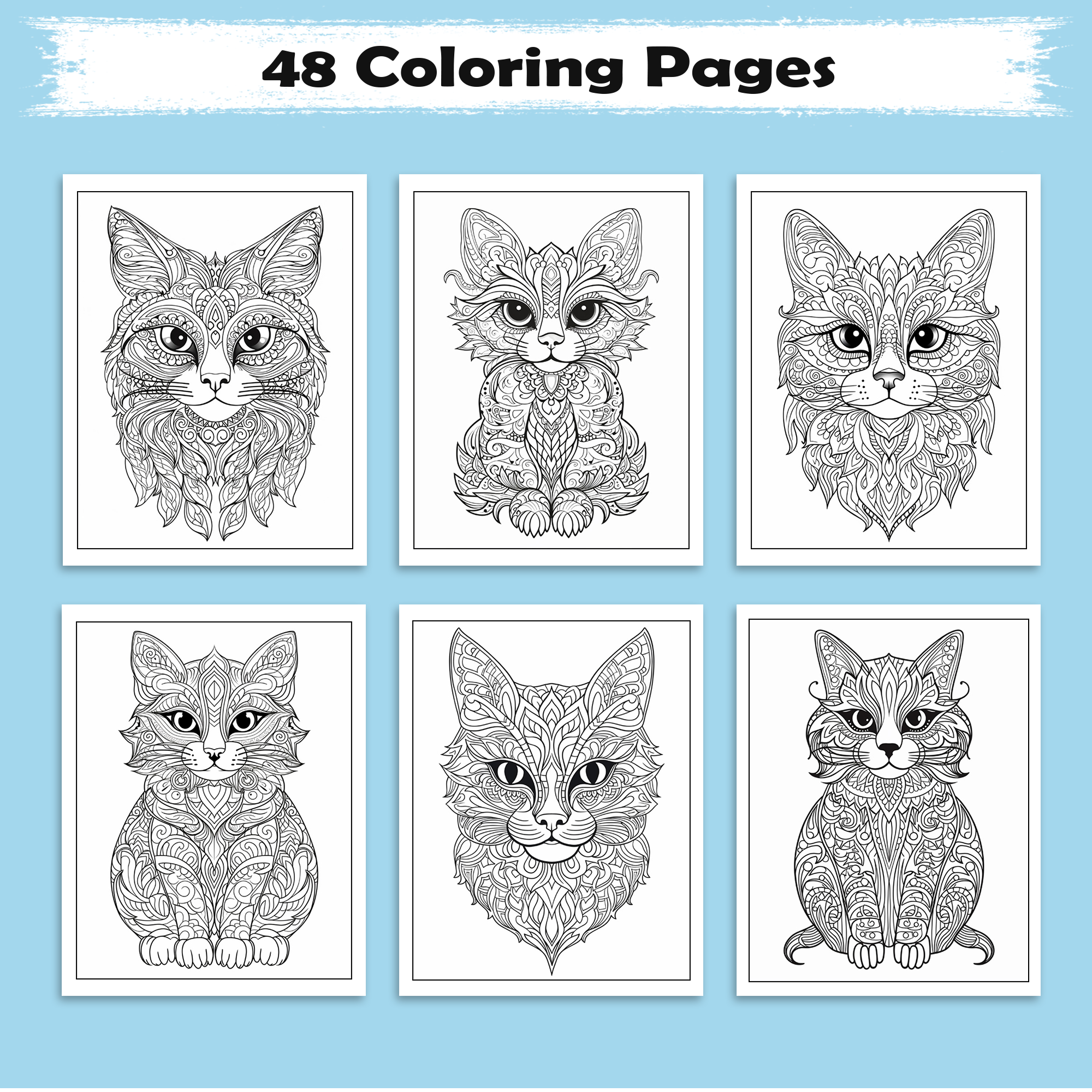 Mystic Cats Mandala Coloring Pages – 48 Intricate Designs for Adults