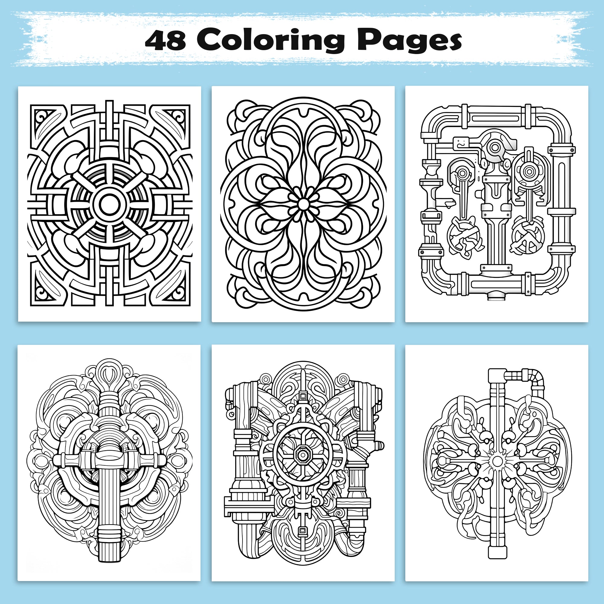 Plumbing Mandalas Coloring Pages – 48 Industrial Pipe Art Designs for Adults