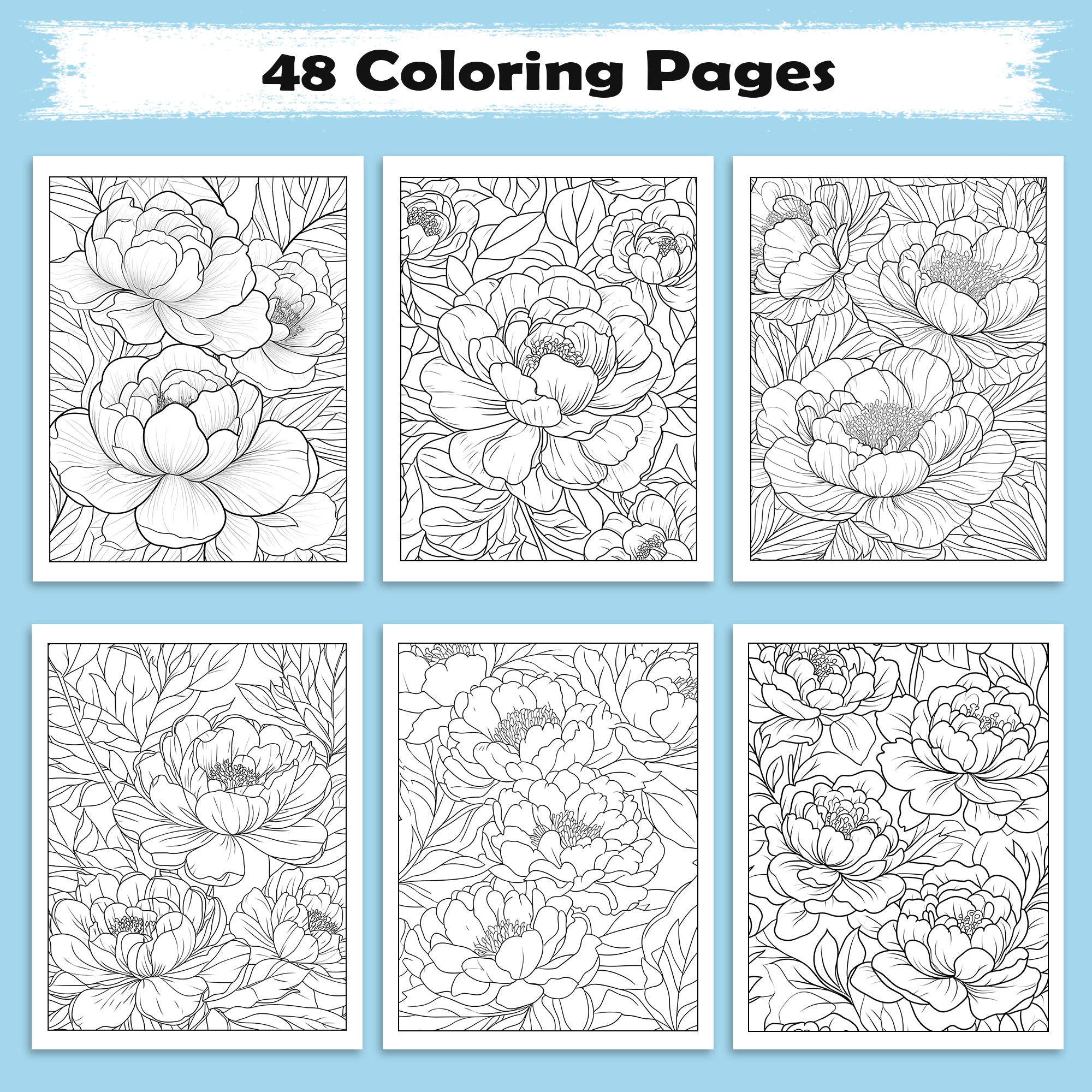 Peony Dreams Garden Coloring Pages – 48 Pages – Timeless Floral Art, Blooming Peonies, Graceful Designs – For Adults