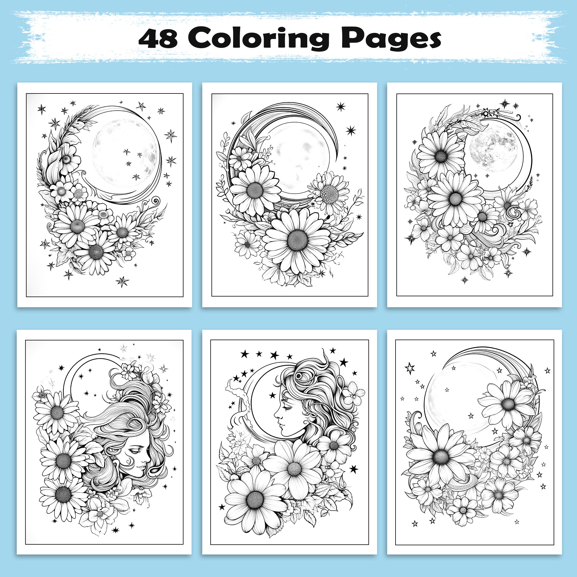 Moonlit Garden Dreams Coloring Pages – 48 Floral & Celestial Designs for Adults