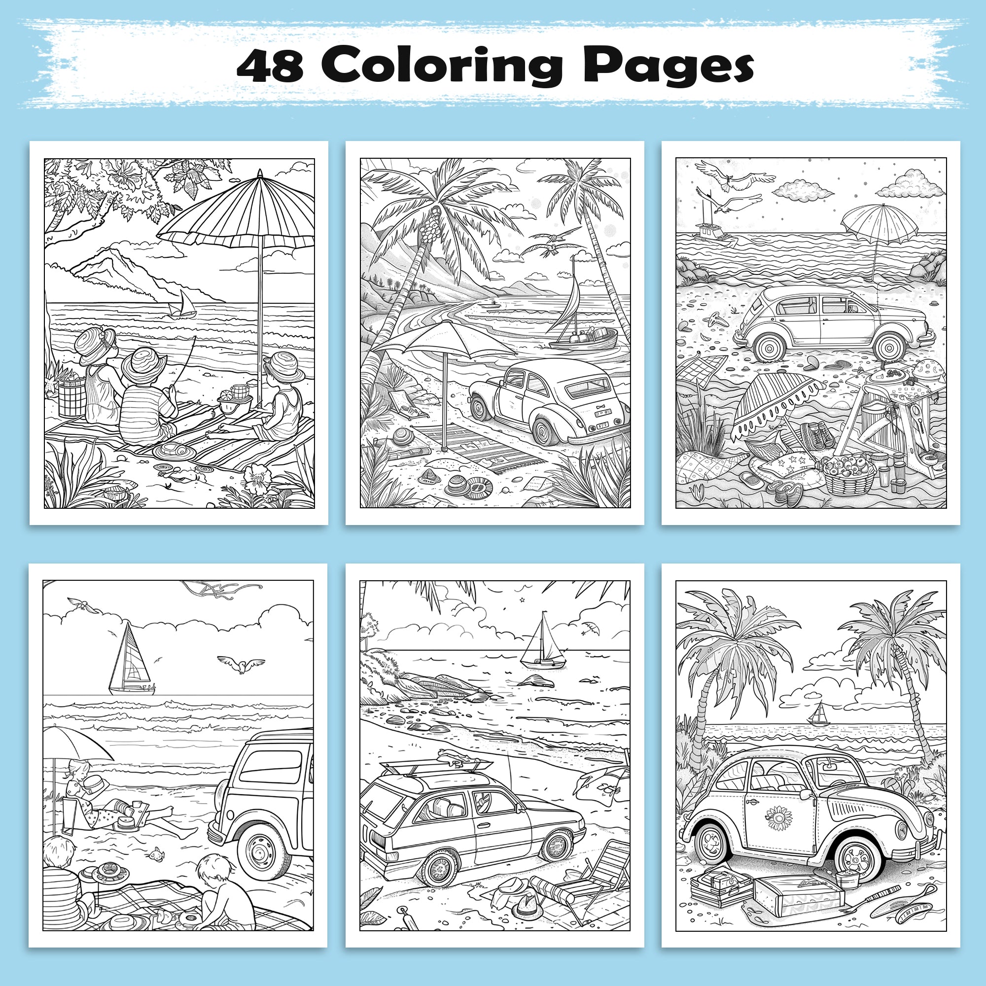 Coastal Days in Hawaii – Hawaii Coloring Pages – 48 Pages – Scenic, Calm, Summer Vibes – For Adults