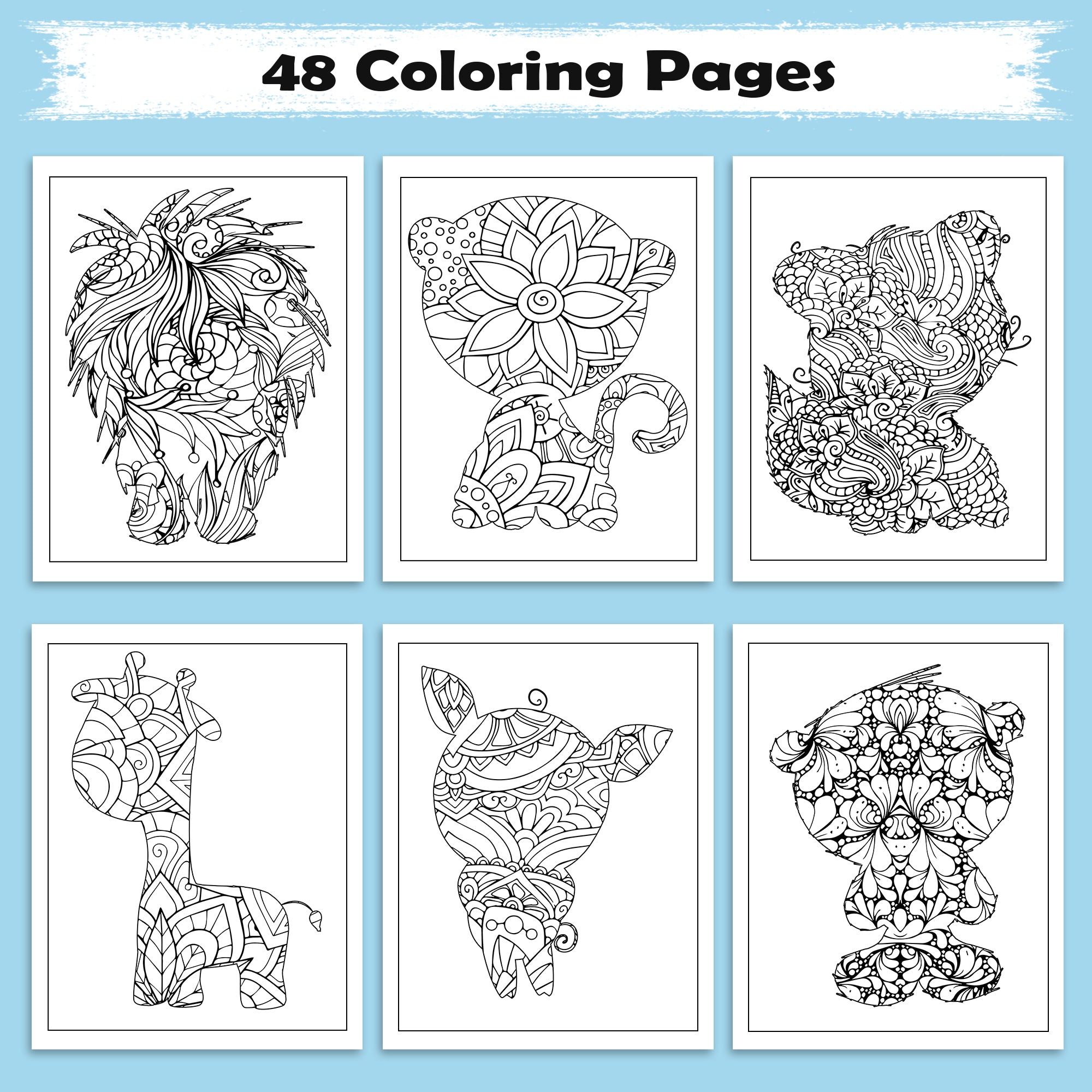 Mandala Animal Shapes Coloring Pages – 48 Intricate Silhouette Designs for Adults
