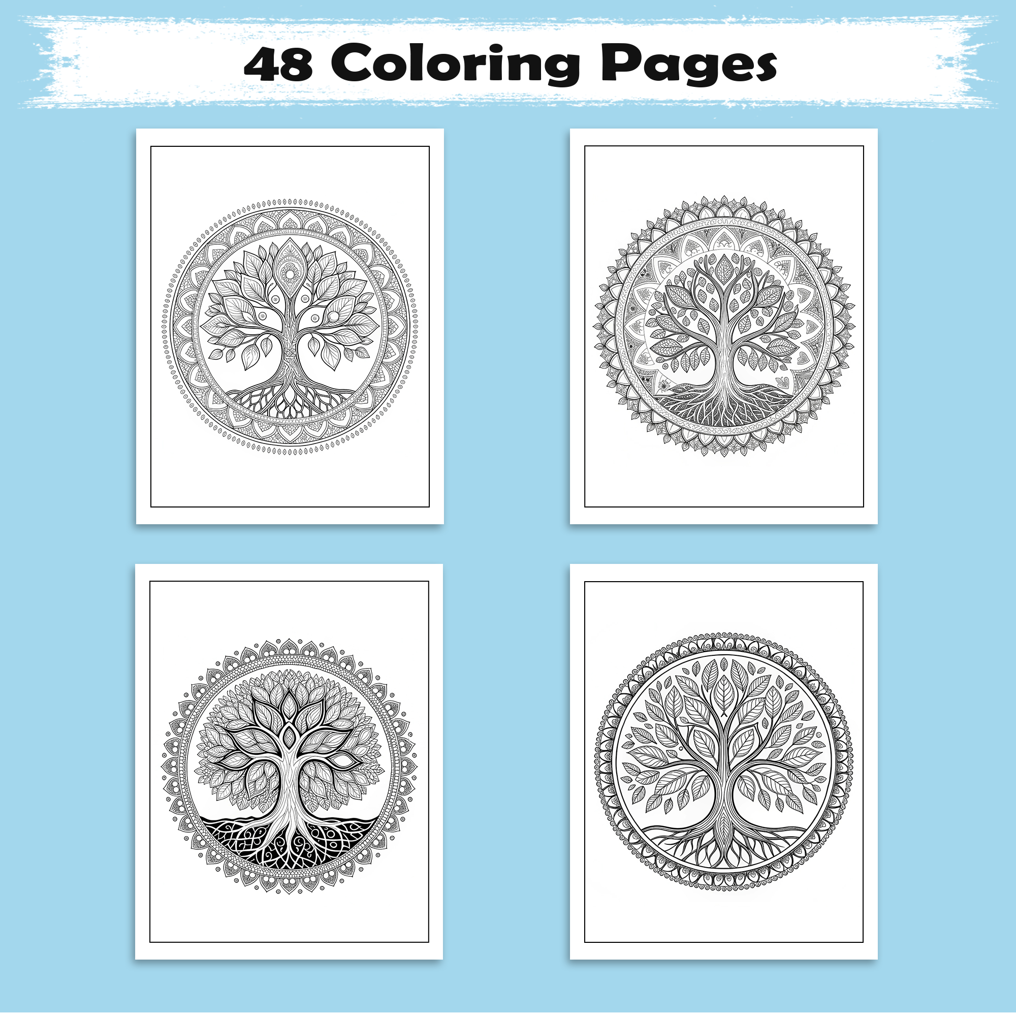 Sacred Tree Mandalas – Mandala Coloring Pages – 48 Pages – Symbolic, Spiritual, Botanical Designs – For Adults