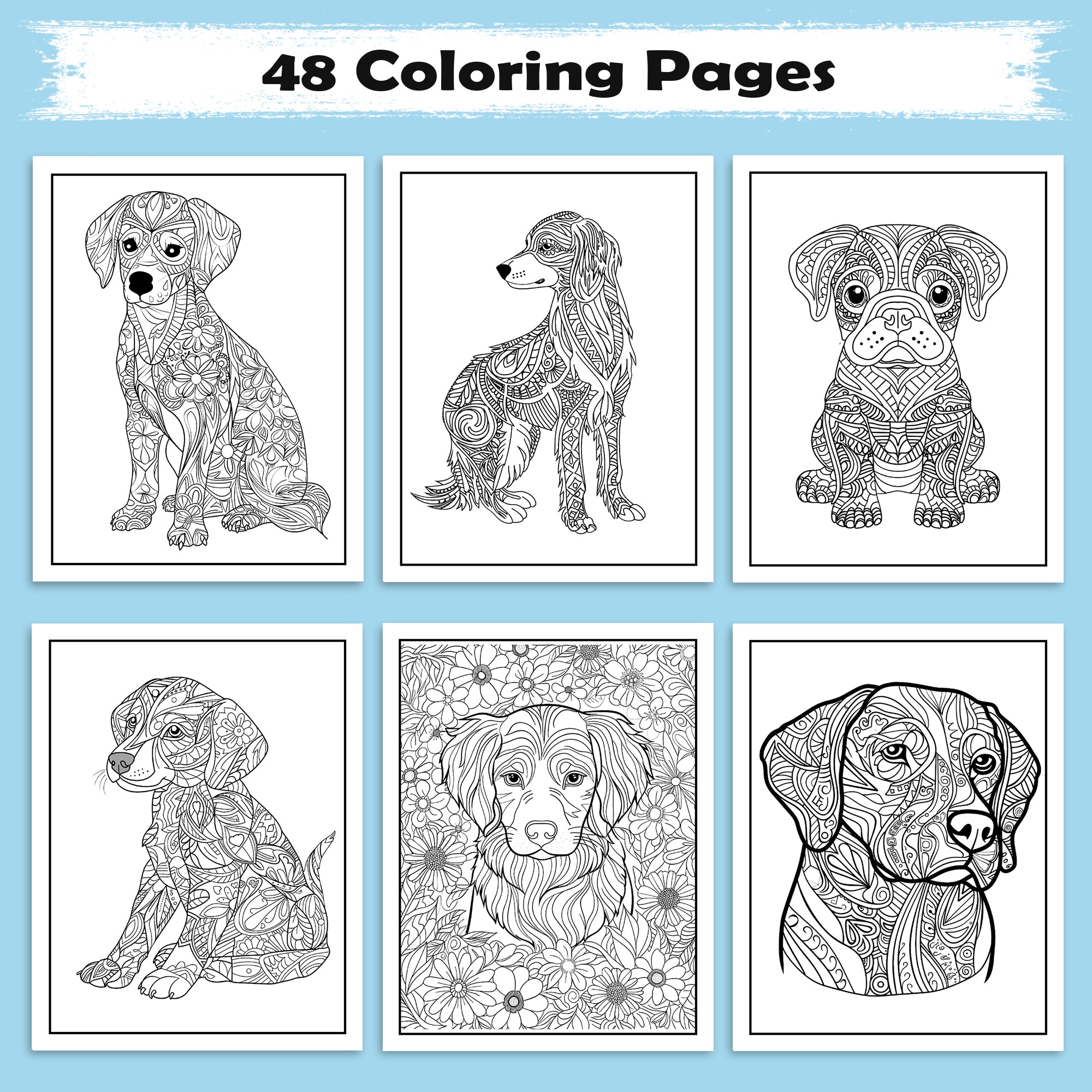 Mandala Dogs in Bloom Coloring Pages – 48 Floral Mandala Dog Designs for Adults