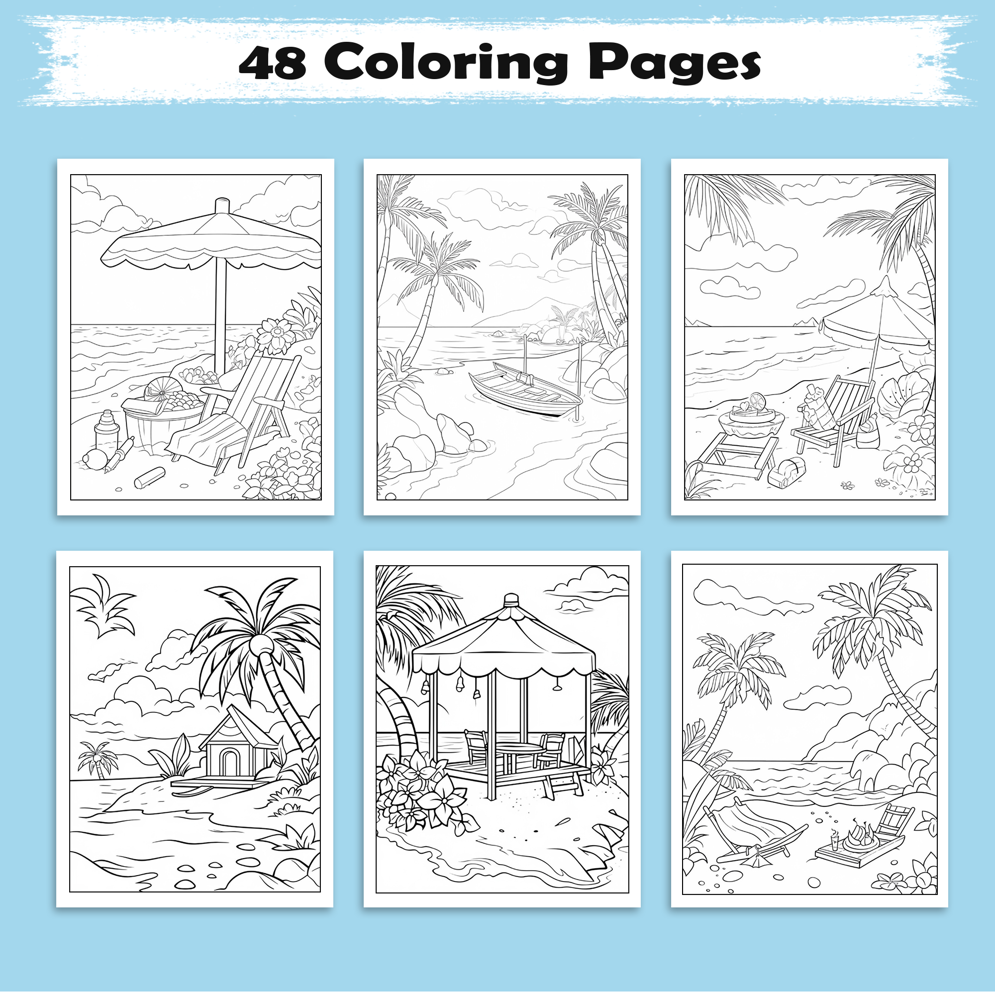 Hawaii by the Sea Coloring Pages – 48 Scenic Island Pavilions and Shores for Adults