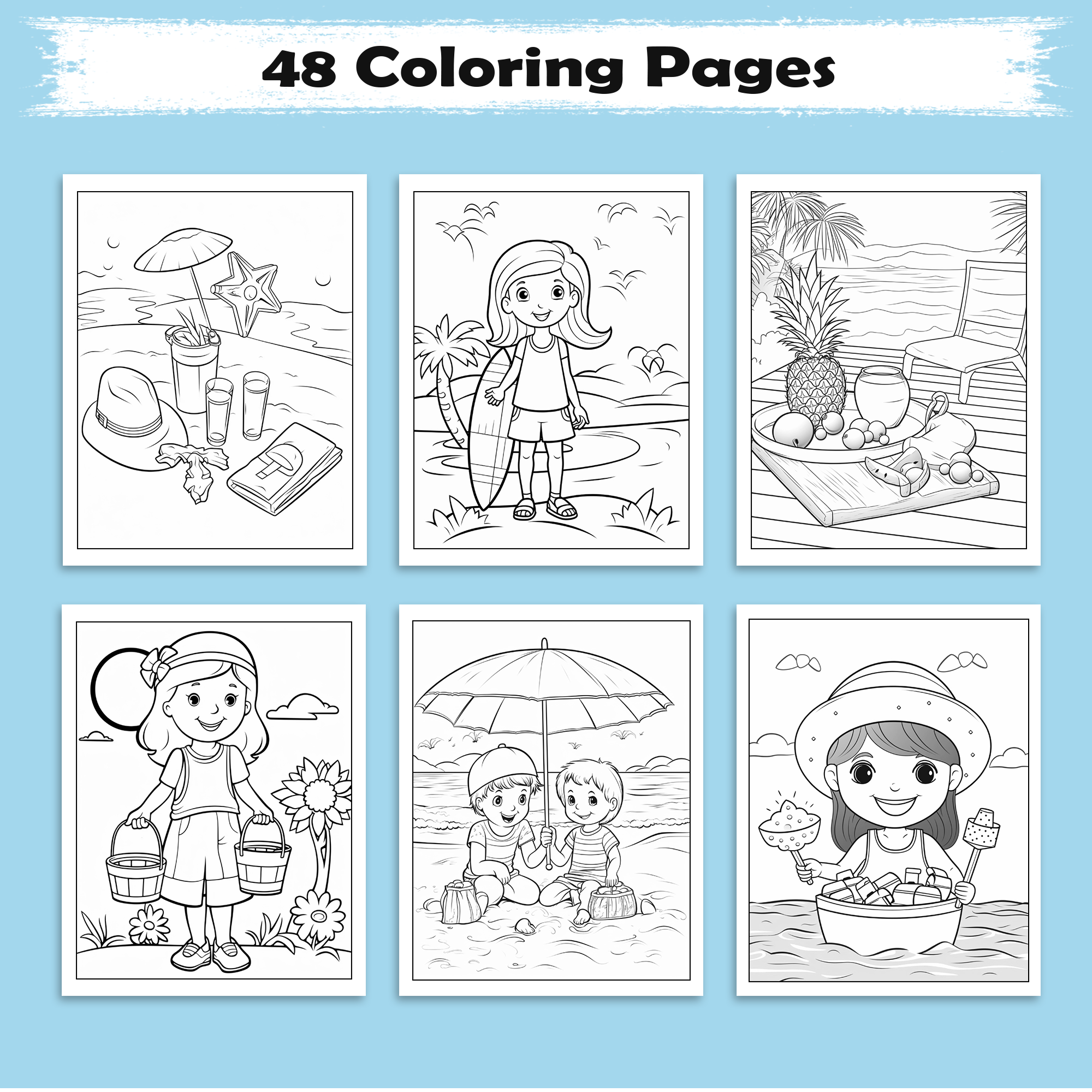Hawaiian Sunshine Adventures Coloring Pages – 48 Tropical and Beach Scenes for Kids
