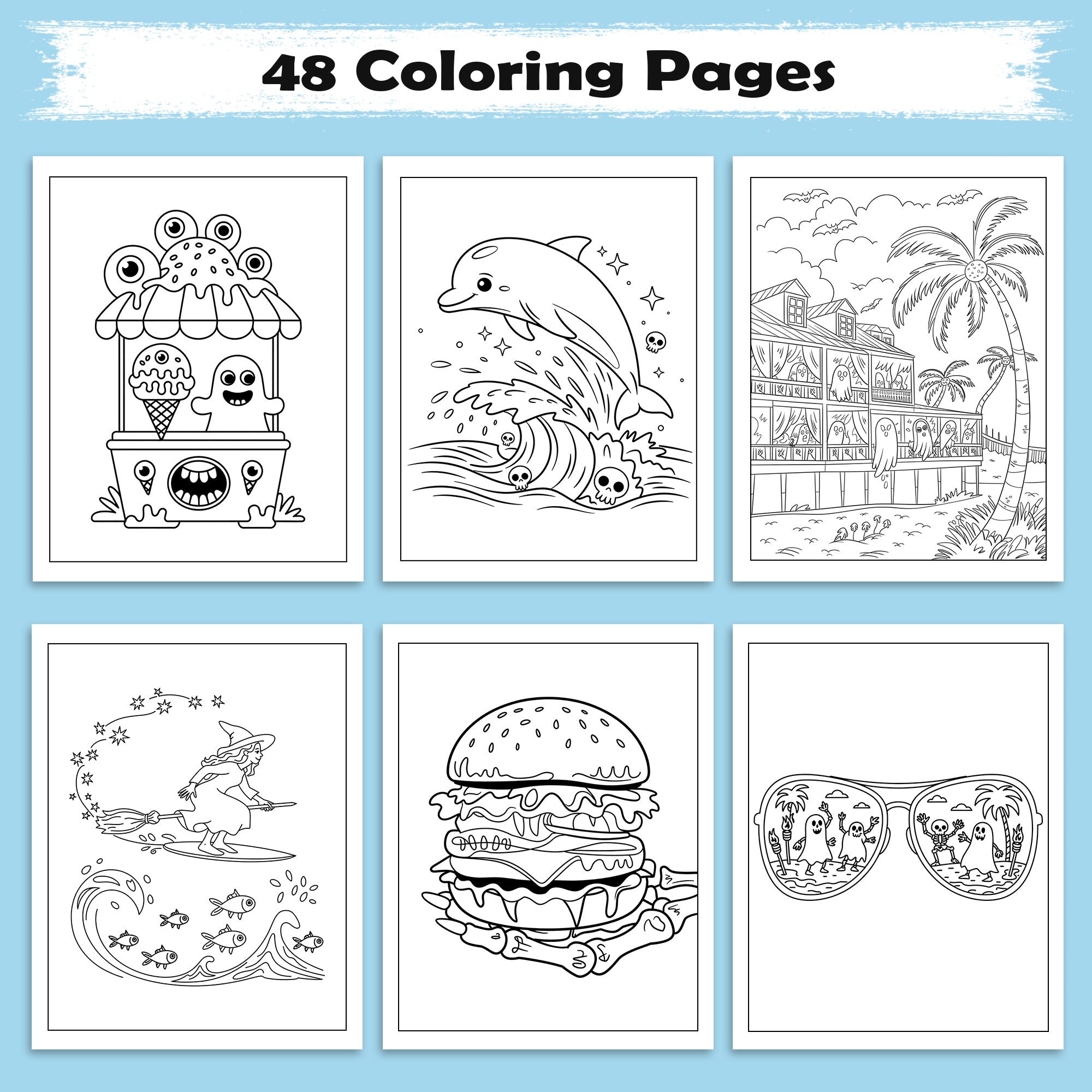 Spooky Tropics Coloring Pages – 48 Haunted Beach & Ghost Designs – For Kids