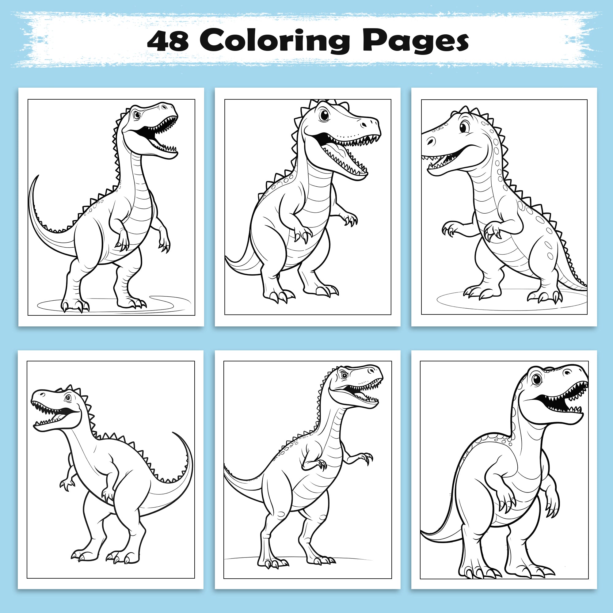 Dino Kingdom Coloring Pages – 48 Pages – Strong and Wild Dinosaur Scenes – For Kids