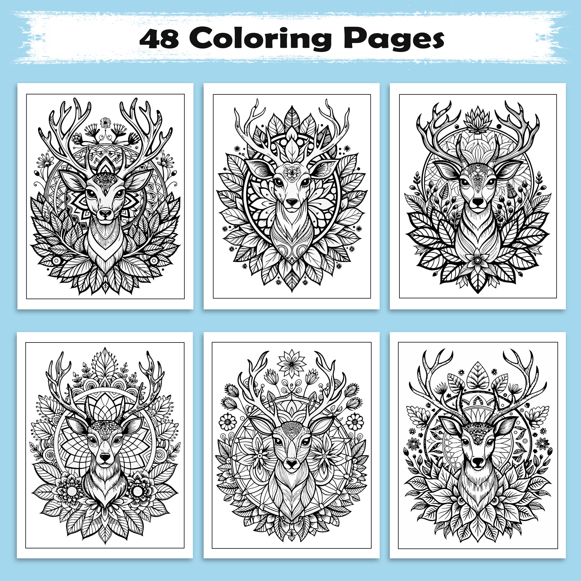Forest Majesty – Deer Mandala Art Coloring Pages – 48 Pages – Intricate Forest Animal Designs – For Adults