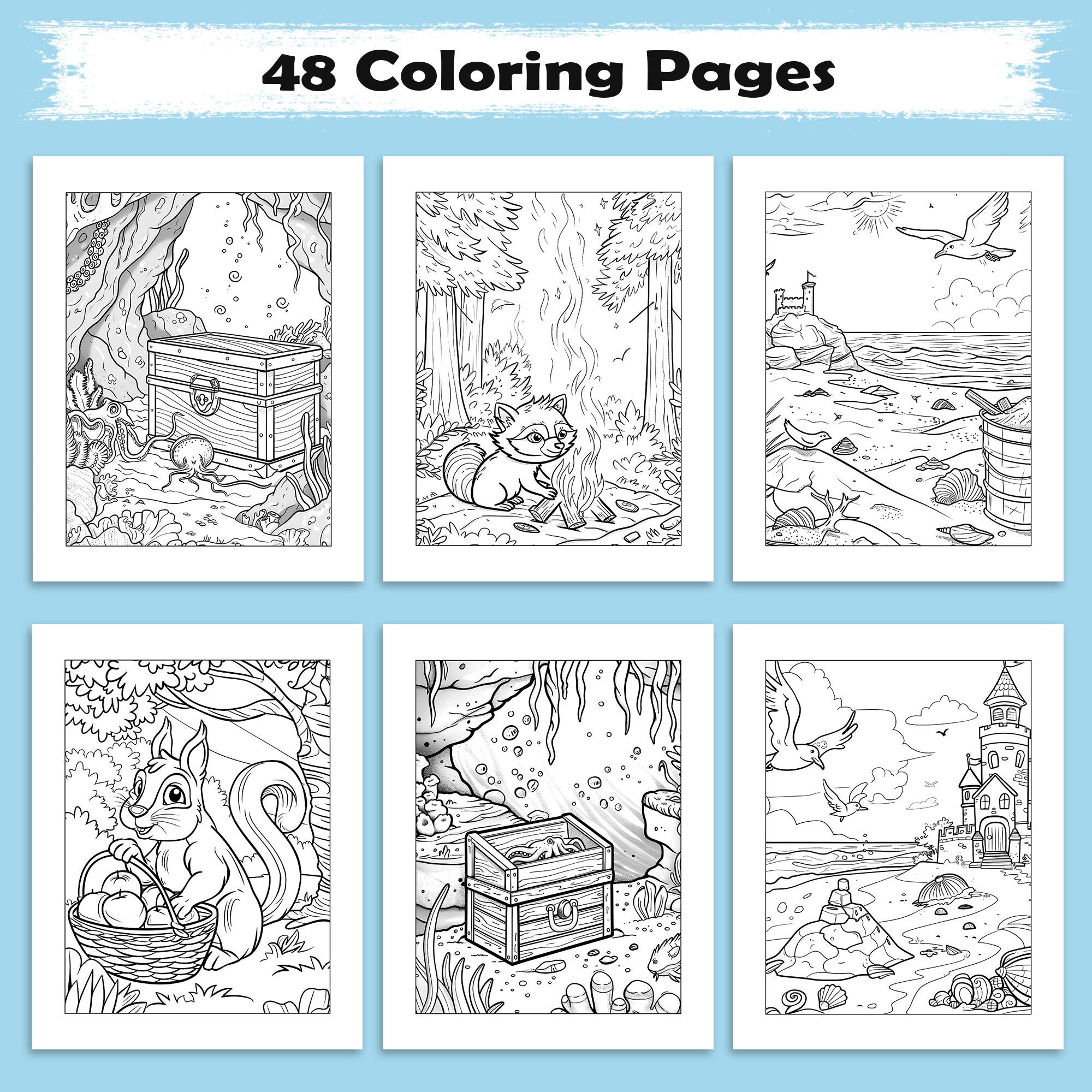 Hawaii Beach Wonders Coloring Pages – 48 Seaside Treasures and Fun Castles for Kids