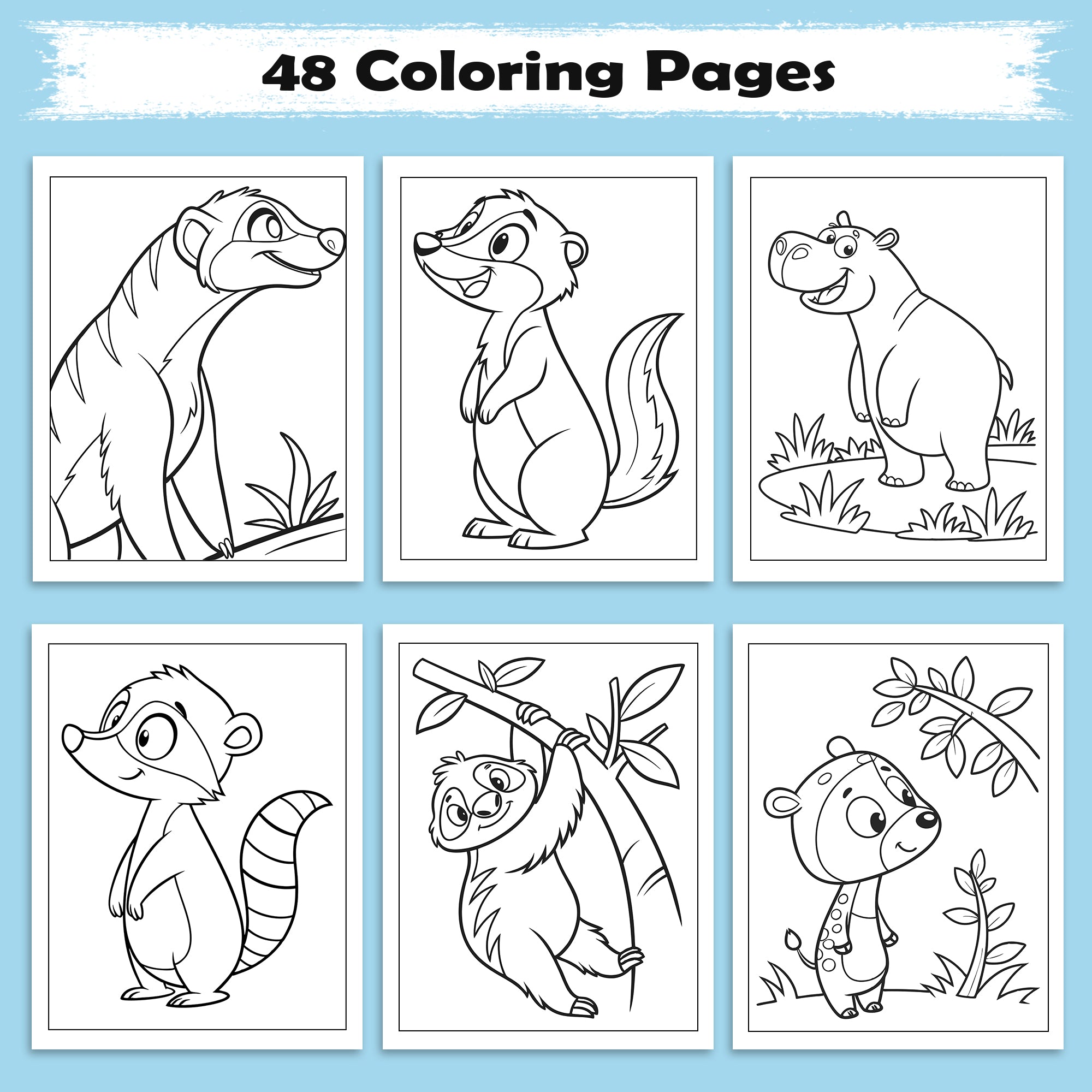 Wild Friends Coloring Pages – 48 Pages – Fun Animal Designs – For Kids