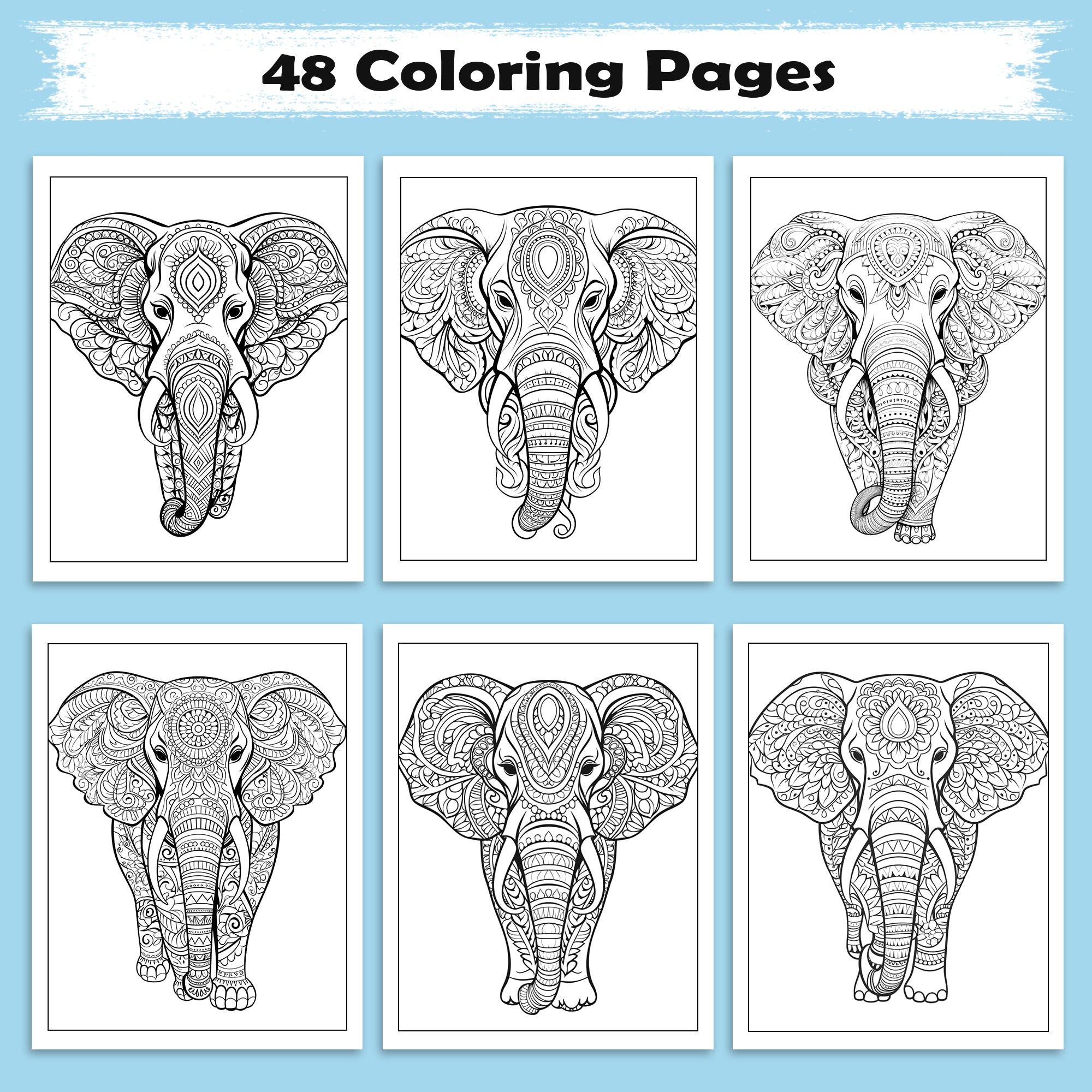 Majestic Elephant Mandalas Coloring Pages – 48 Intricate Animal Designs for Adults