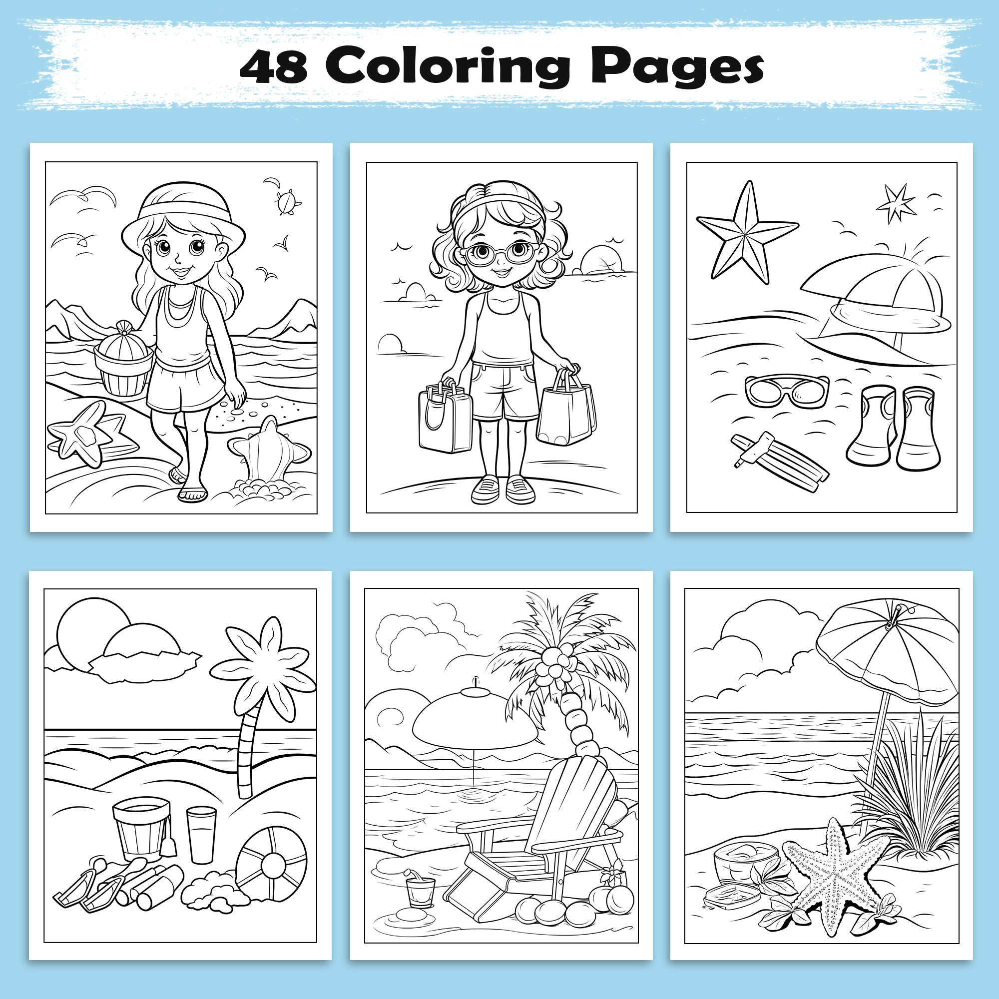 Aloha Beach Fun Coloring Page – 48 Pages – For Kids