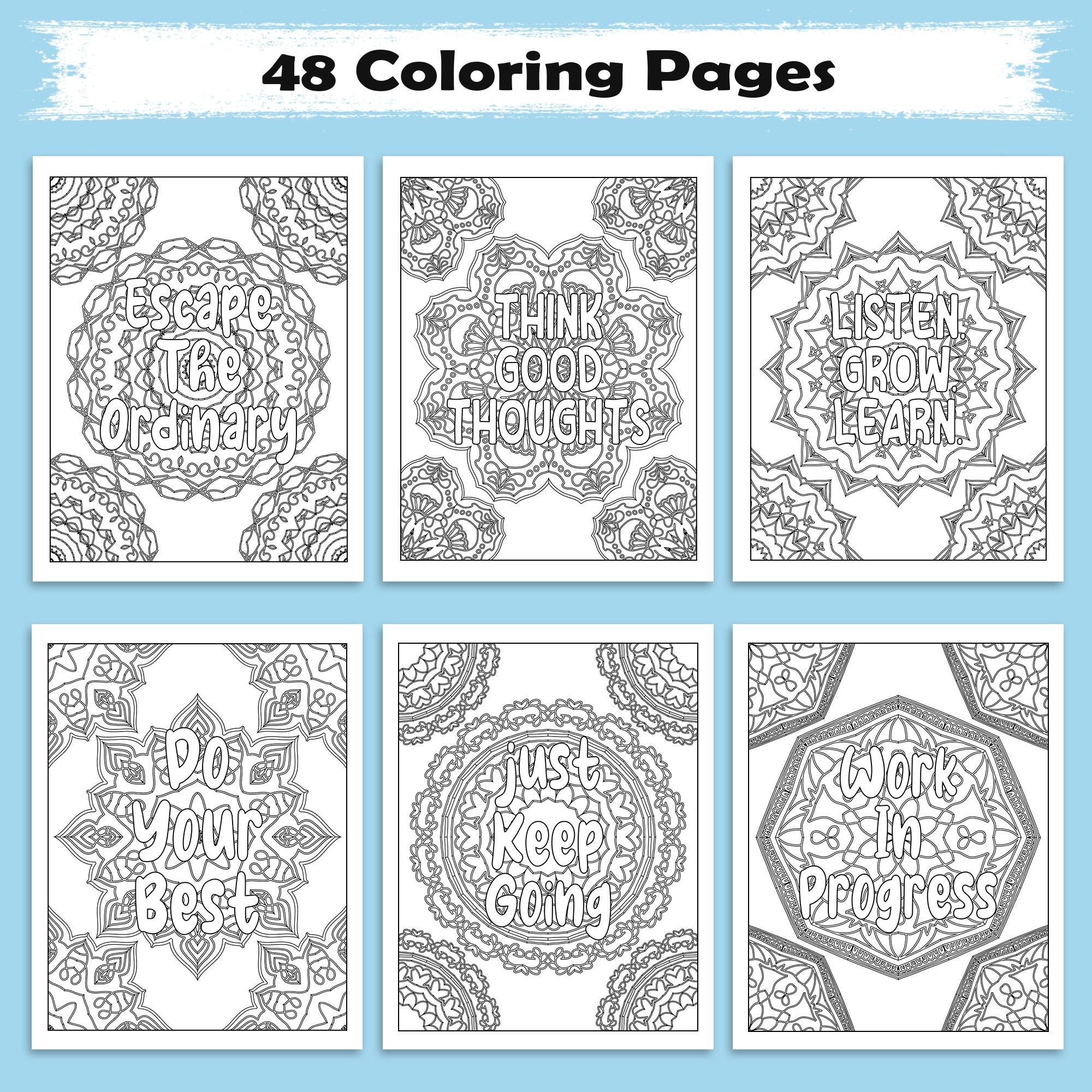 Mandala Inspirations Coloring Pages – 48 Empowering Quotes for Adults