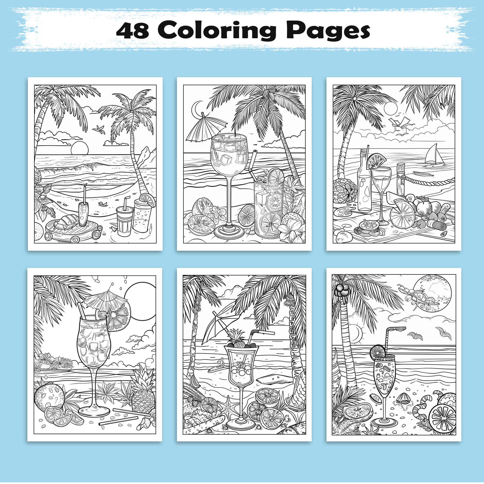 Tropical Breeze – Hawaii Coloring Pages – 48 Relaxing Beach Scenes for Adults