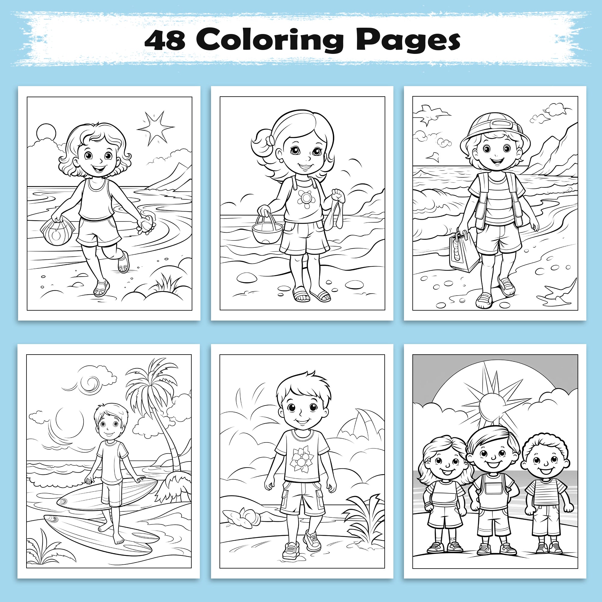 Little Explorers in Hawaii Coloring Pages – 48 Tropical Beach Scenes for Kids