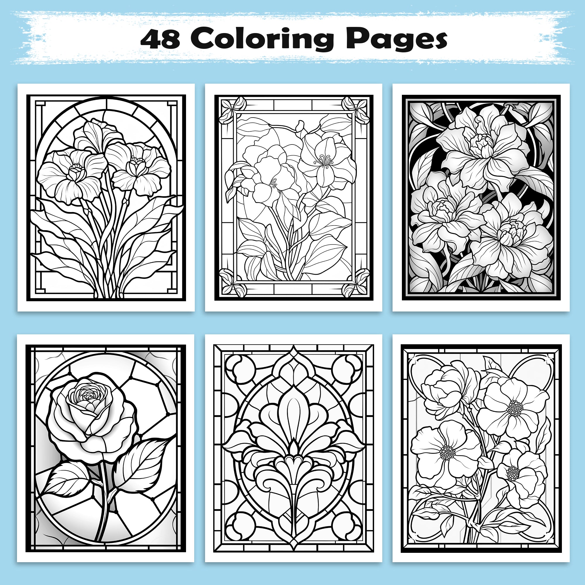 Stained Glass Flower Garden Coloring Pages – 60 Intricate Floral Designs for Adults