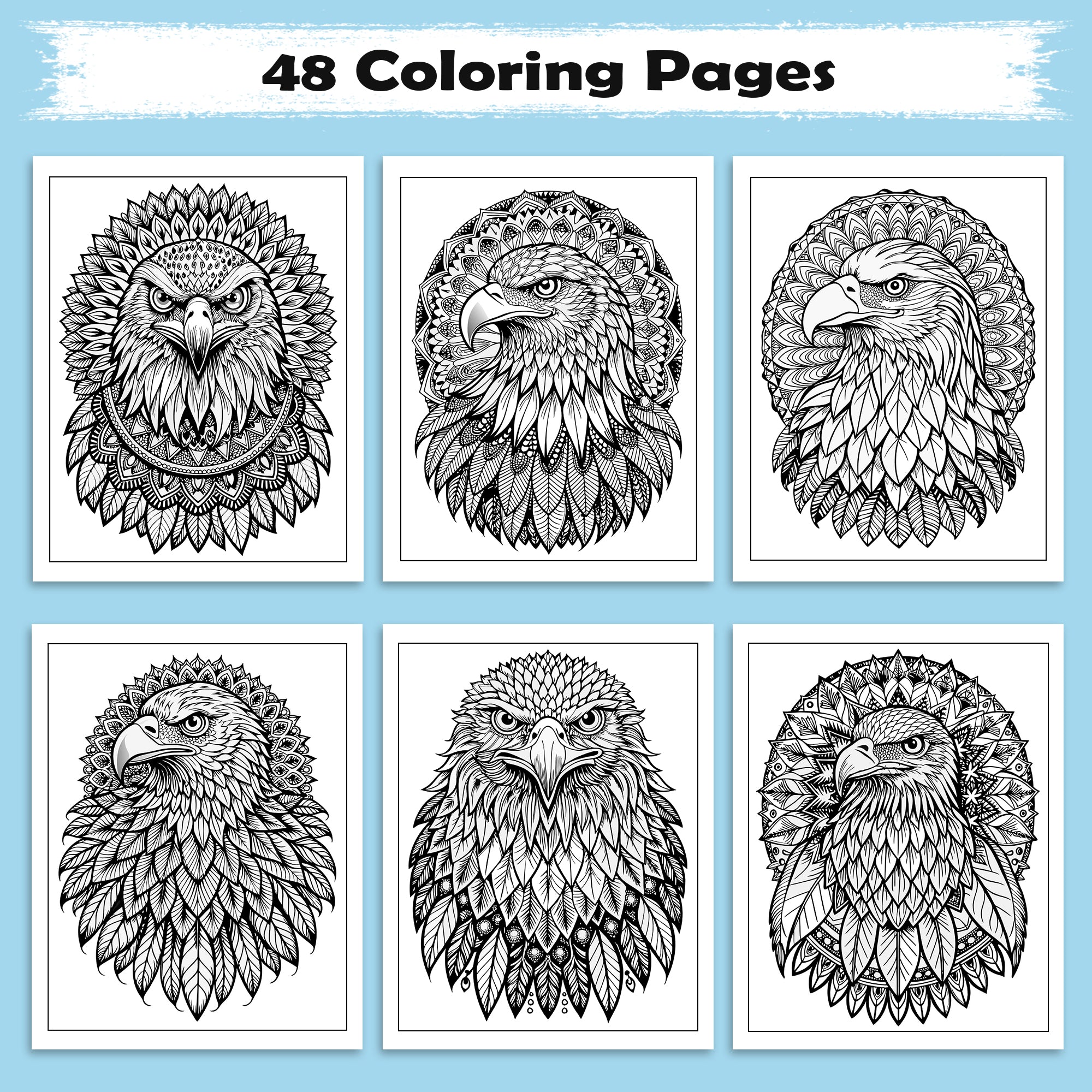 Wings of Power Coloring Pages – 48 Intricate Mandala Eagle Designs for Adults
