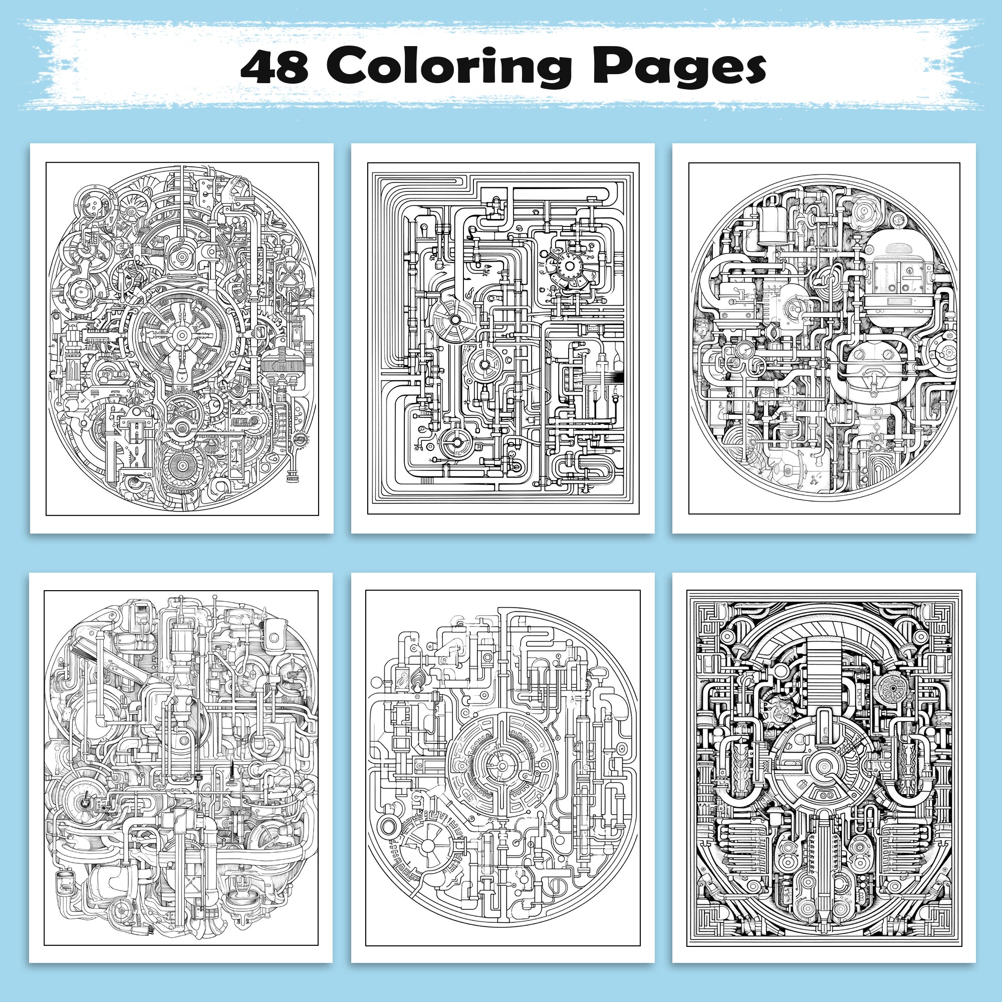Plumbing Patterns – Plumbing Mandala Coloring Pages – 48 Pages – Complex Pipework and Engineering Designs – For Adults
