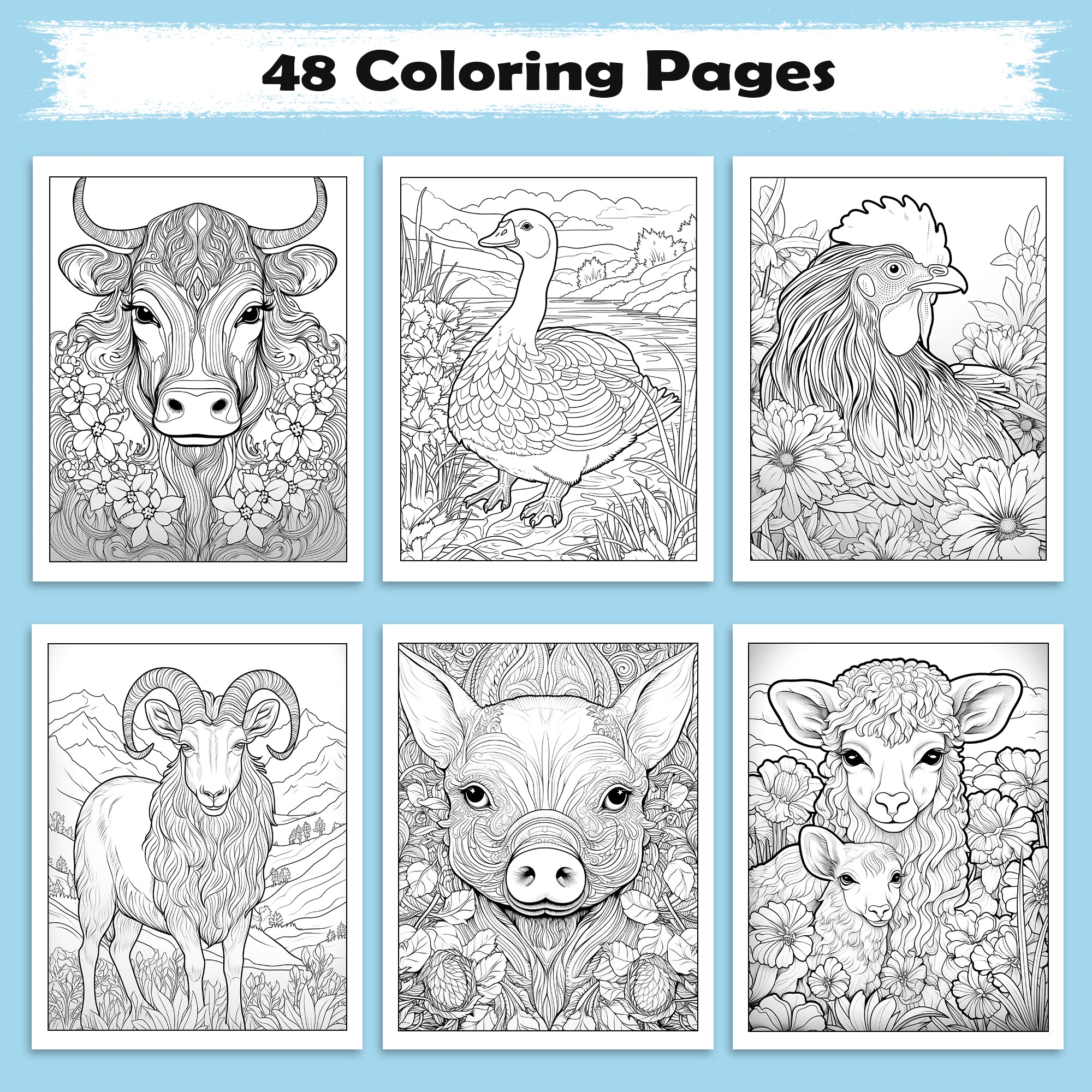 Mandala Farmyard Wonders Coloring Pages – 48 Country Animal Designs for Adults