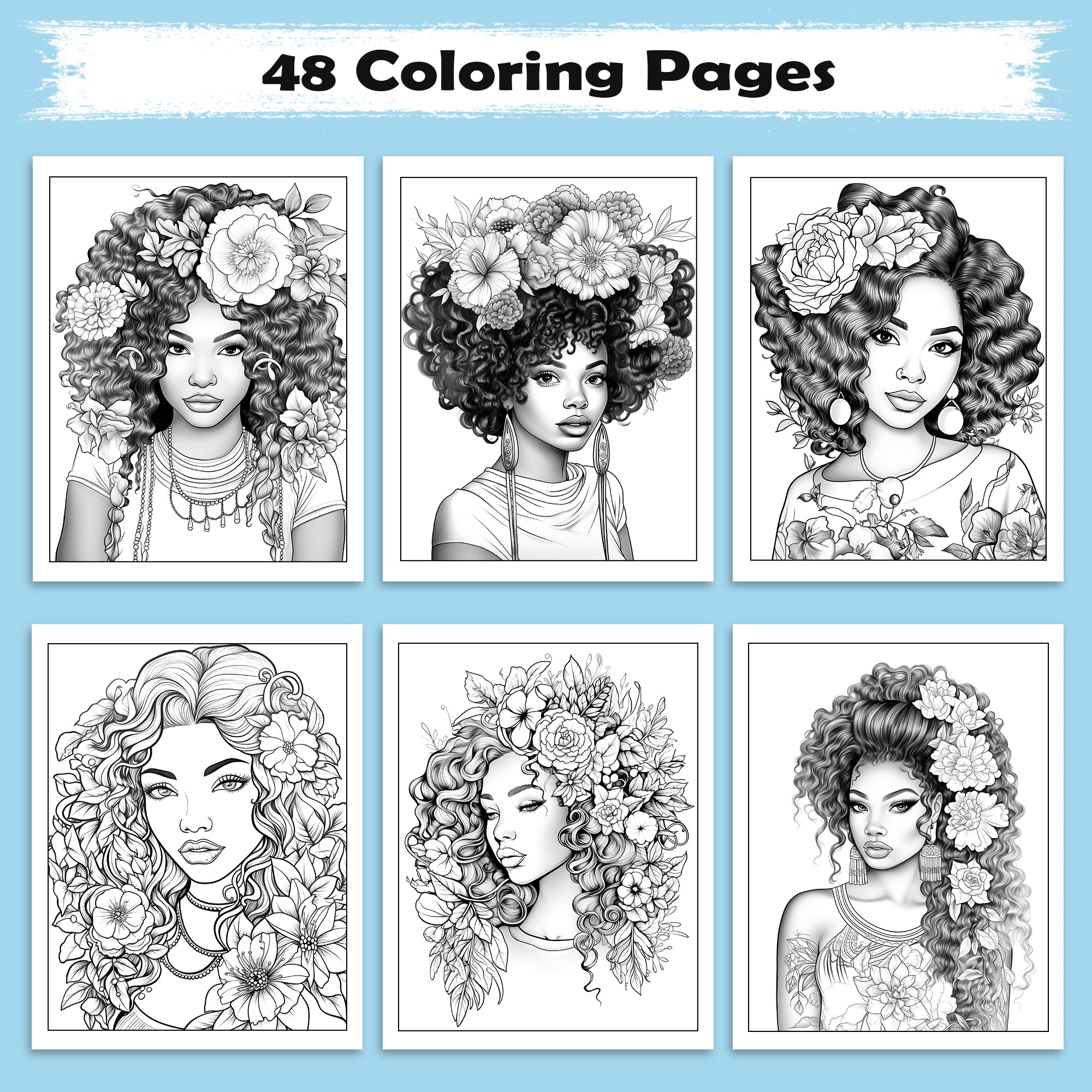 Bold & Beautiful Coloring Pages – 48 Confident Black Girl Portraits for Adults