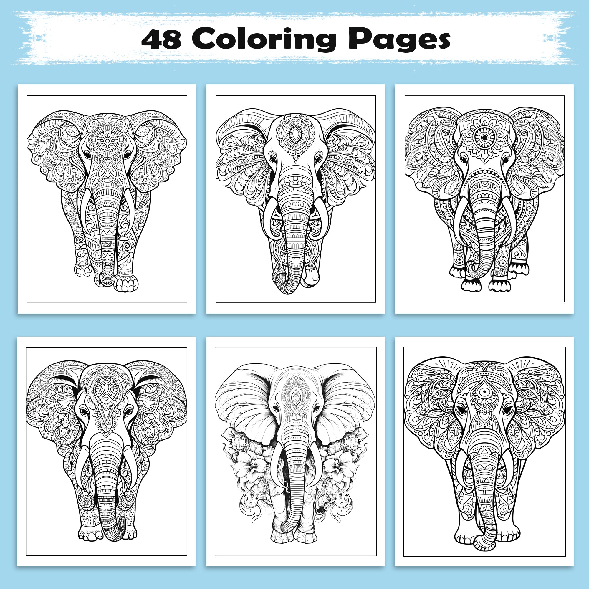 Mystic Elephants Coloring Pages – 48 Mandala-Inspired Designs for Adults