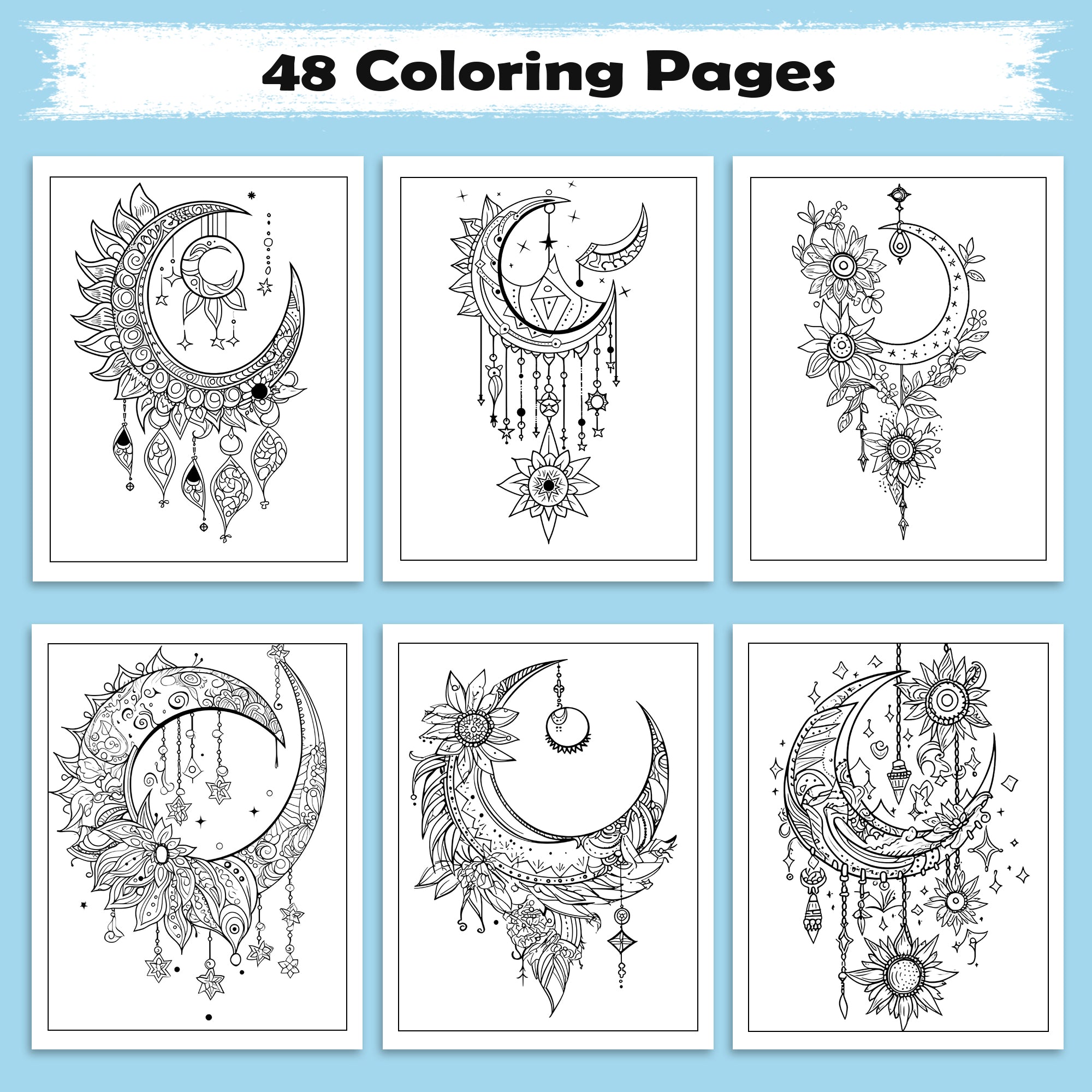 Starlit Zodiac Dreams Coloring Pages – 48 Pages – Moon, Stars & Horoscope Symbols for Adults