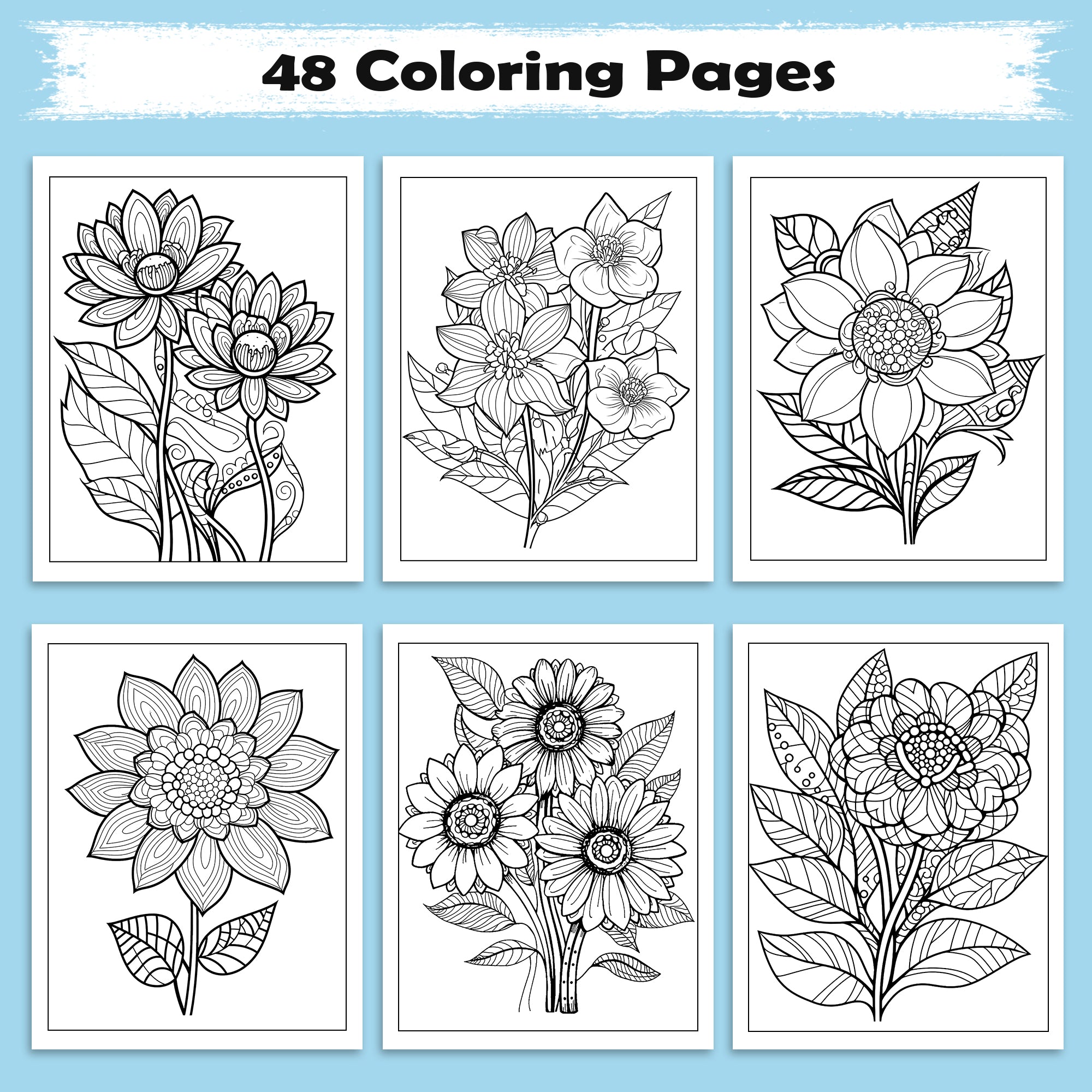 Zentangle Bloom Coloring Pages – 48 Pages – Detailed Floral Art – For Adults