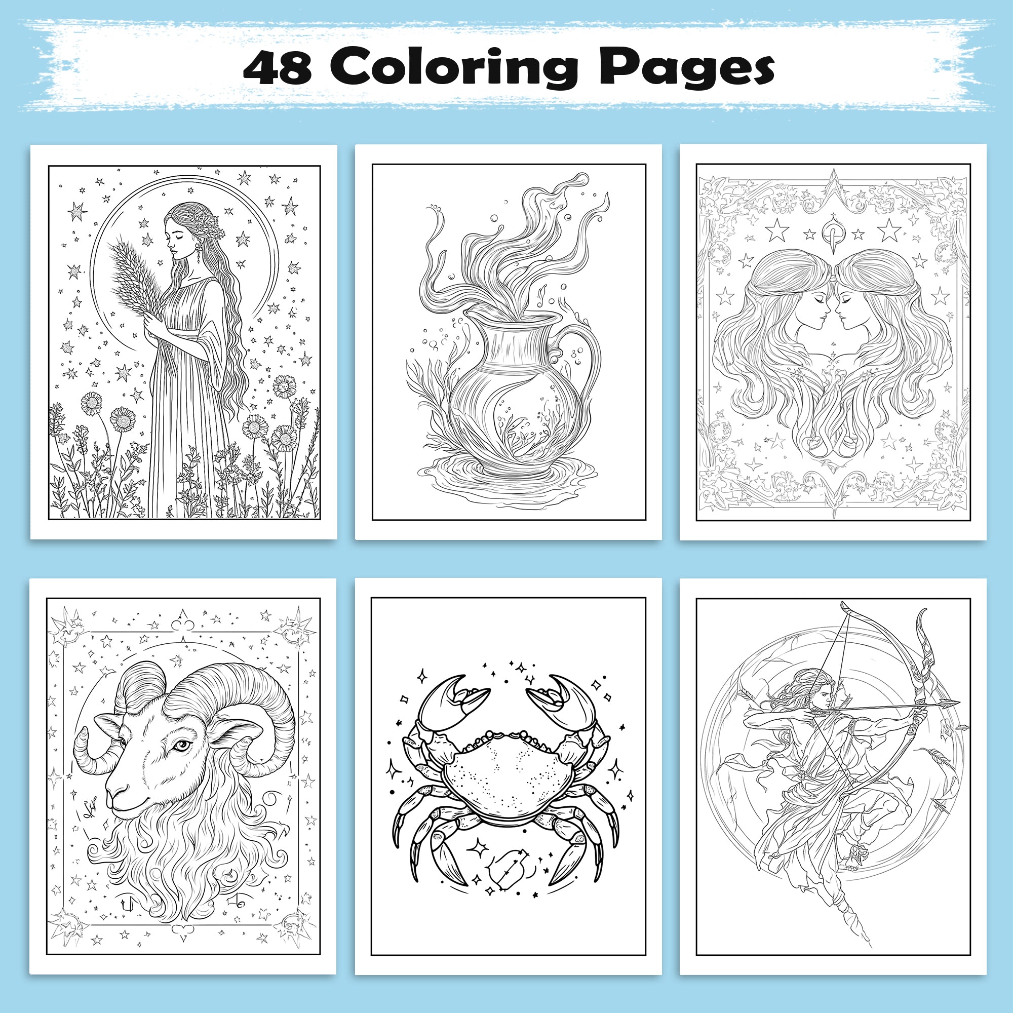 Zodiac Dreams Coloring Pages – 48 Pages – Horoscope-Inspired Designs for Adults