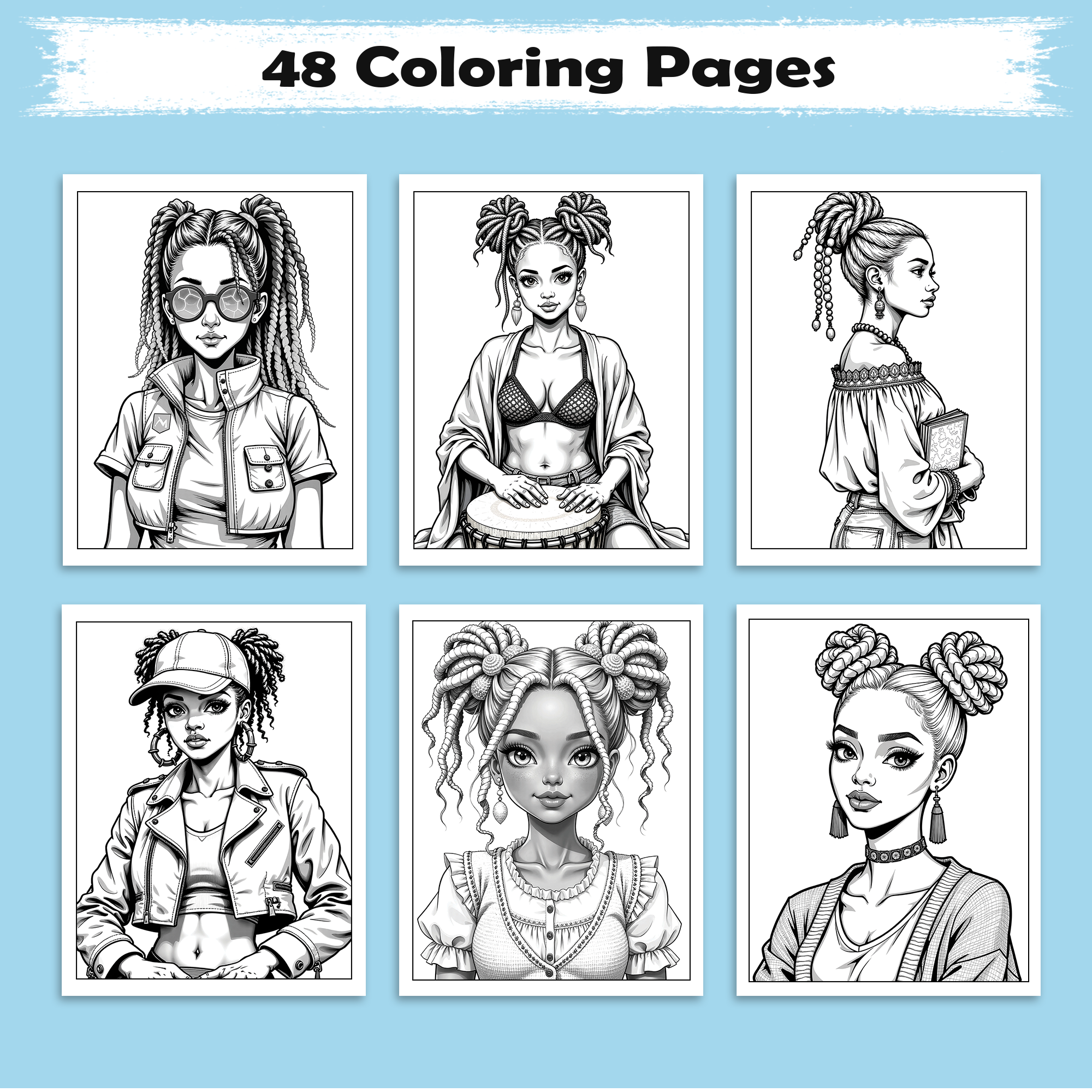 Urban Queens – Black Girls Coloring Pages – 48 Pages – Cool, Stylish, Confident – For Adults