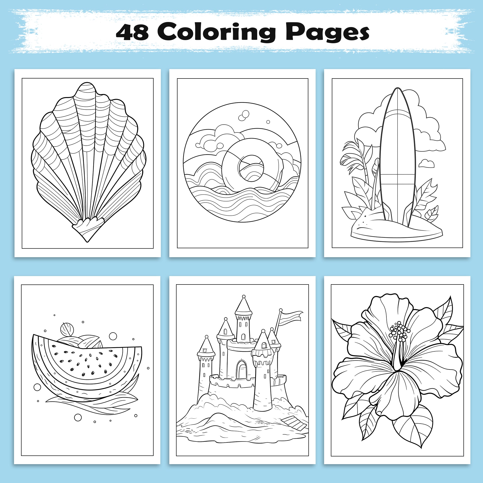 Island Fun – Hawaii Coloring Pages – 48 Tropical Summer Scenes for Kids