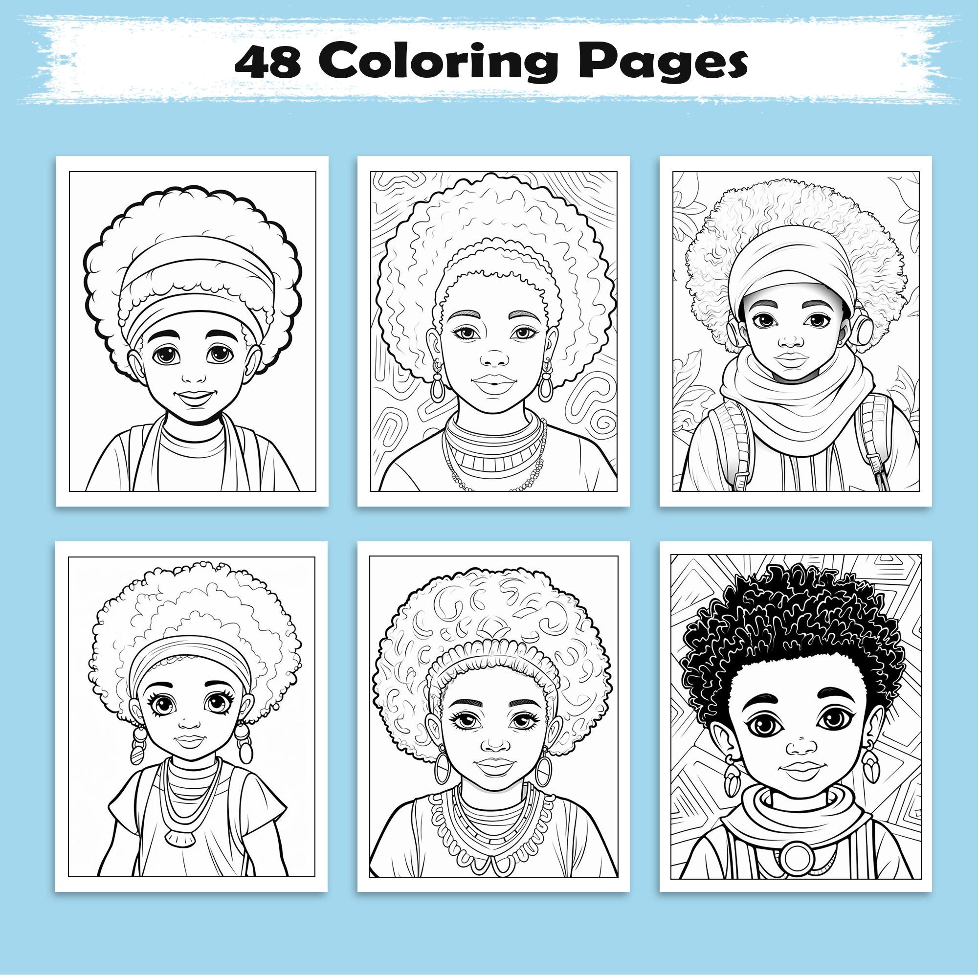 Afro Magic Queens – Black Girls Coloring Pages – 48 Pages – Empowering, Stylish, Natural Hair Looks – For Kids