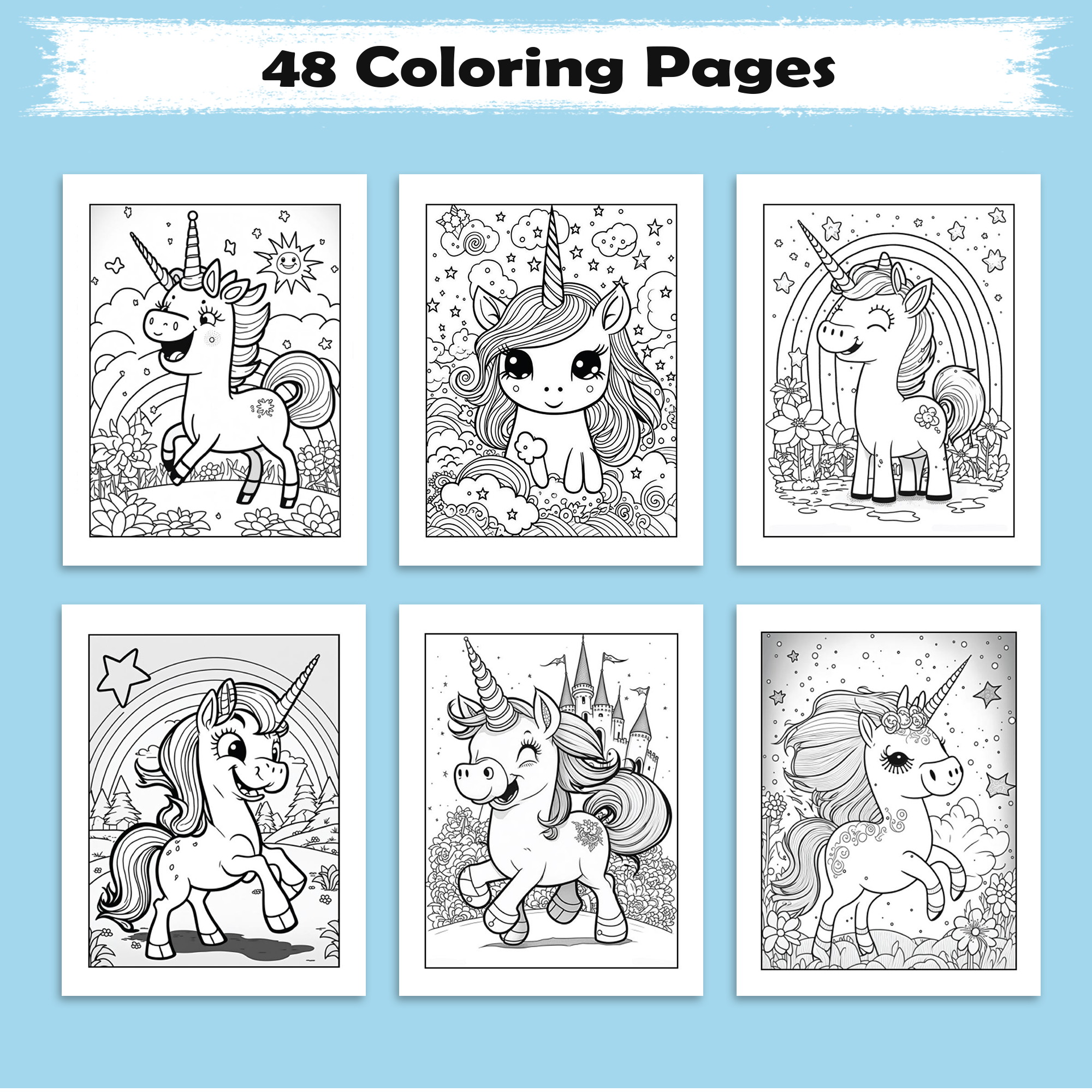 Rainbow Gallop Coloring Pages – 48 Magical Creatures & Scenes – for Kids