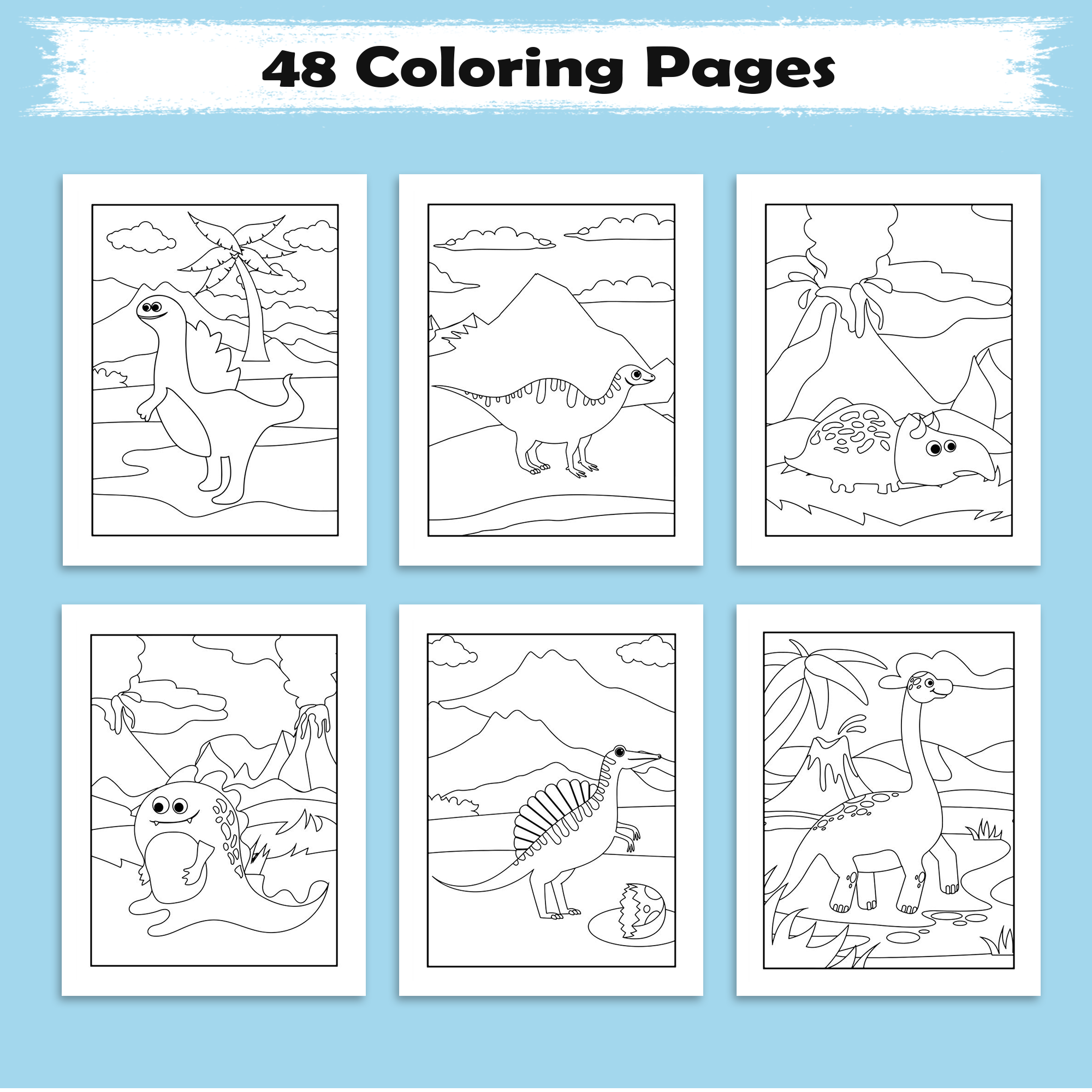 Smiley Dinosaurs Coloring Pages – 48 Joyful, Easy-to-Color Dinosaur Designs – For Kids