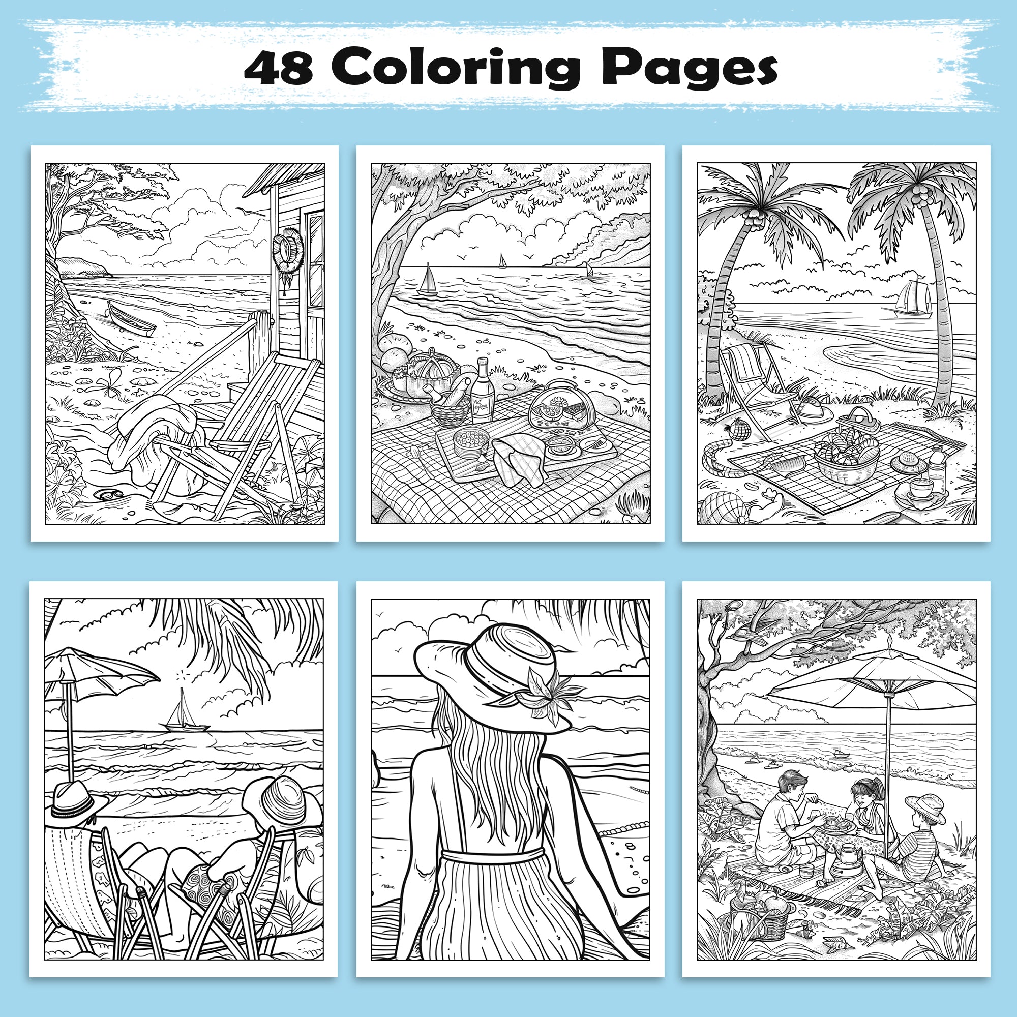 Relaxing Hawaii Shores Coloring Pages – 48 Serene Coastal Views for Adults