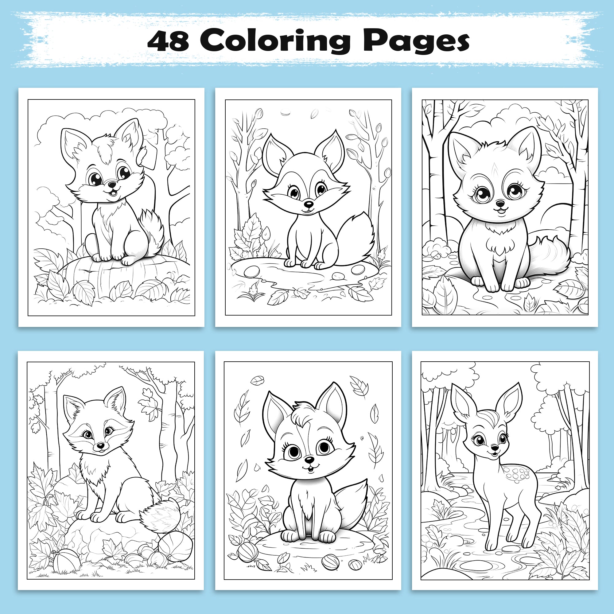 Woodland Wonders Coloring Pages – 48 Pages – Fun Autumn Designs – For Kids