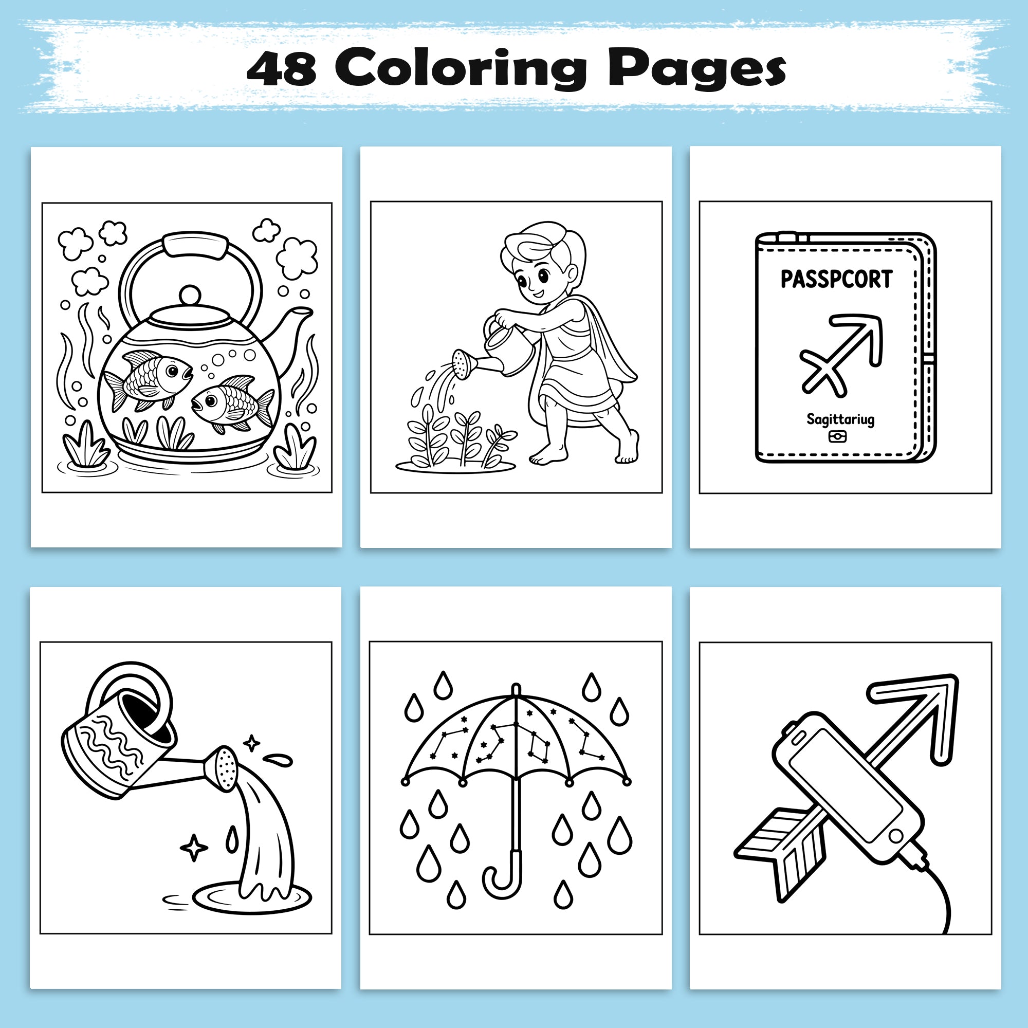 Celestial Kids of the Zodiac Coloring Pages – 48 Pages – Whimsical Star Sign Adventures for Children