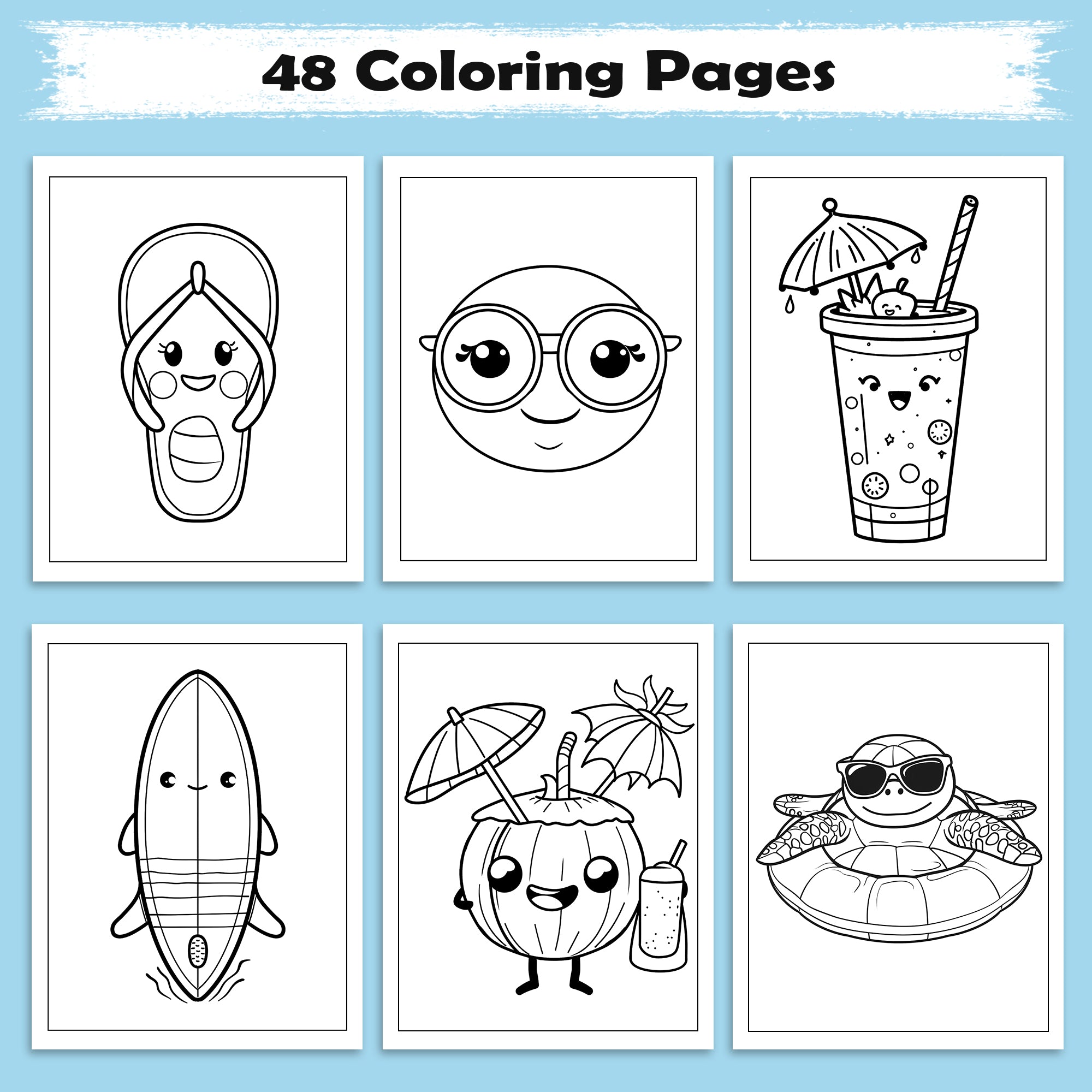 Kawaii Hawaii Vibes Coloring Pages – 48 Cute Summer and Beach Scenes for Kids