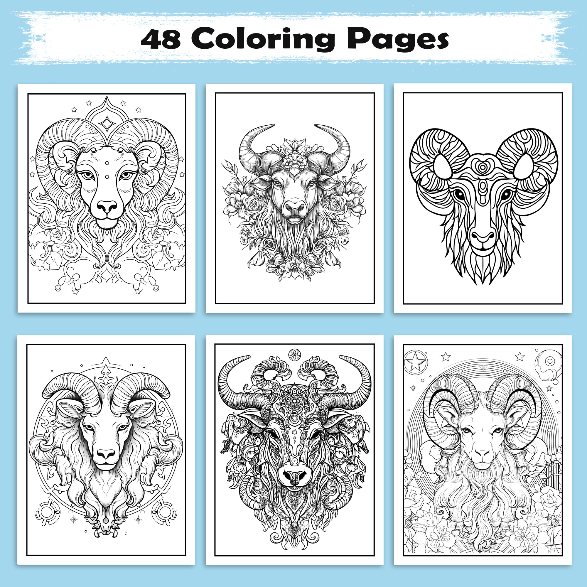 Zodiac Spirit Coloring Pages – 48 Mystical Astrology Animals for Adults