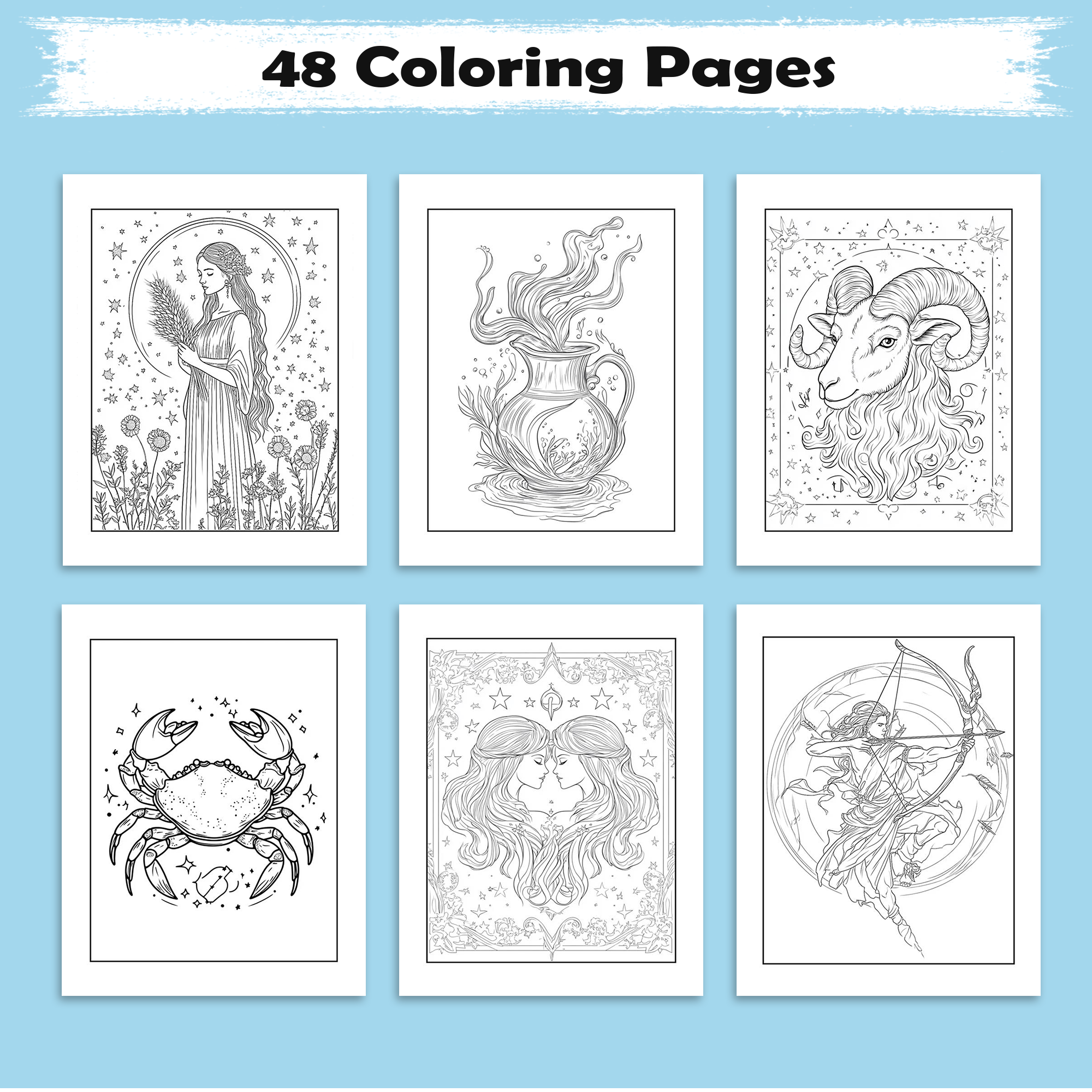 Celestial Signs Mandalas – Zodiac Coloring Pages – 48 Pages – Mystical, Symbolic, Astrological Art – For Adults