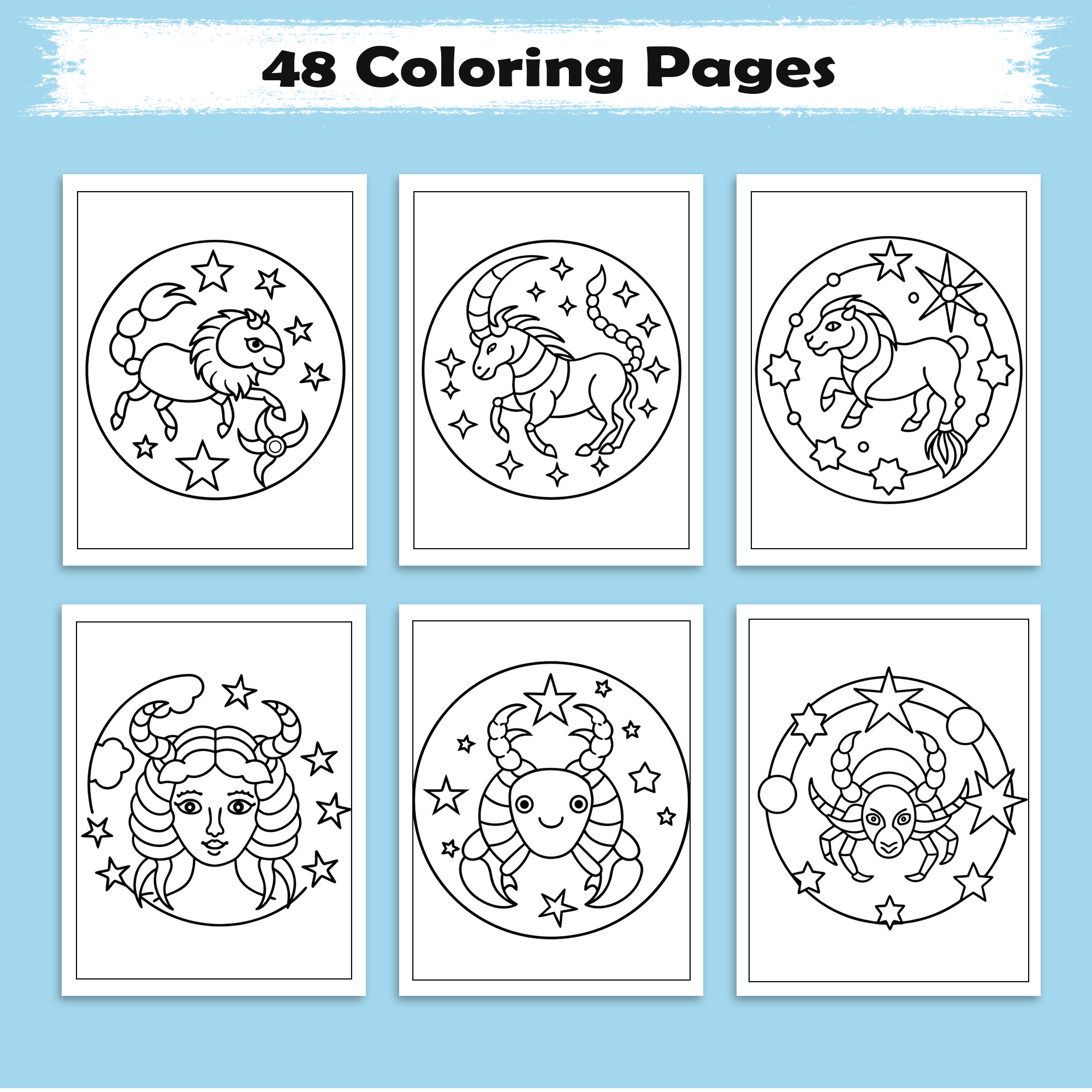 Mandala Zodiac Realms – Astrology Coloring Pages – 48 Pages – Sacred Circles, Horoscope Symbols – For Adults