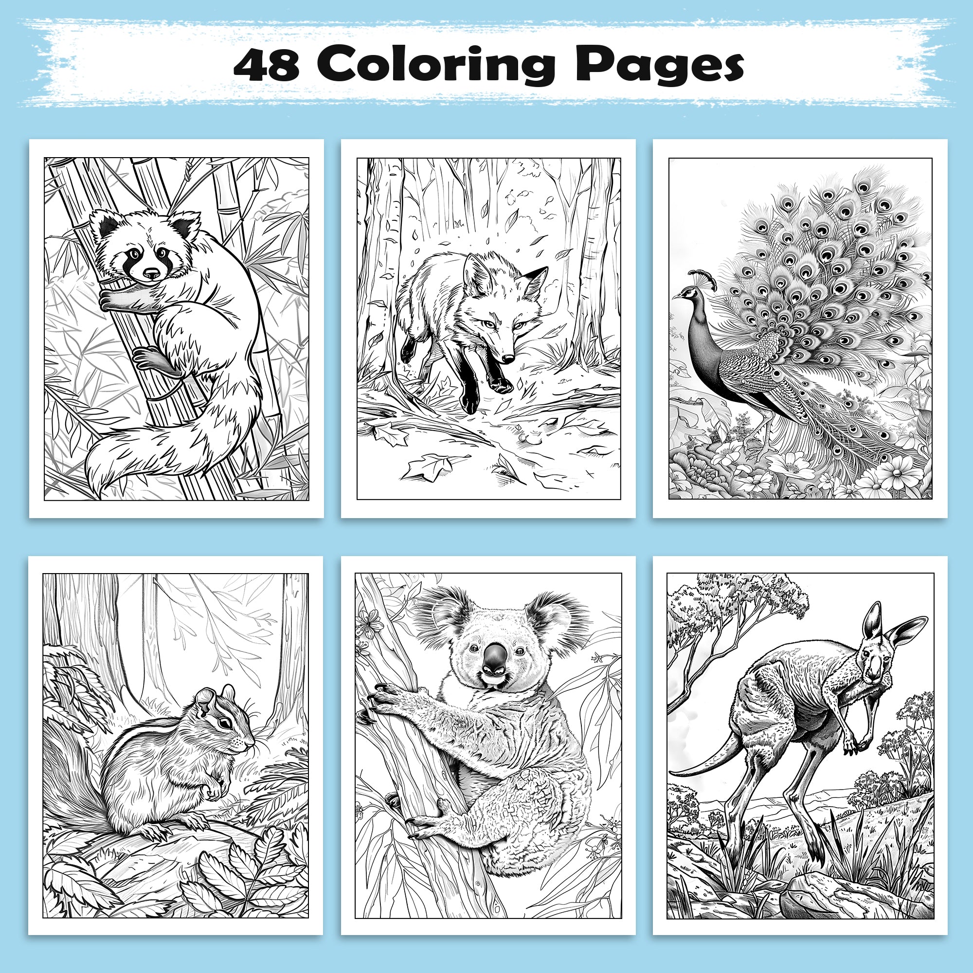 Animal Wonderland Coloring Pages – 48 Pages – Cute Animals, Forest Friends, Winter Scenes – For Kids