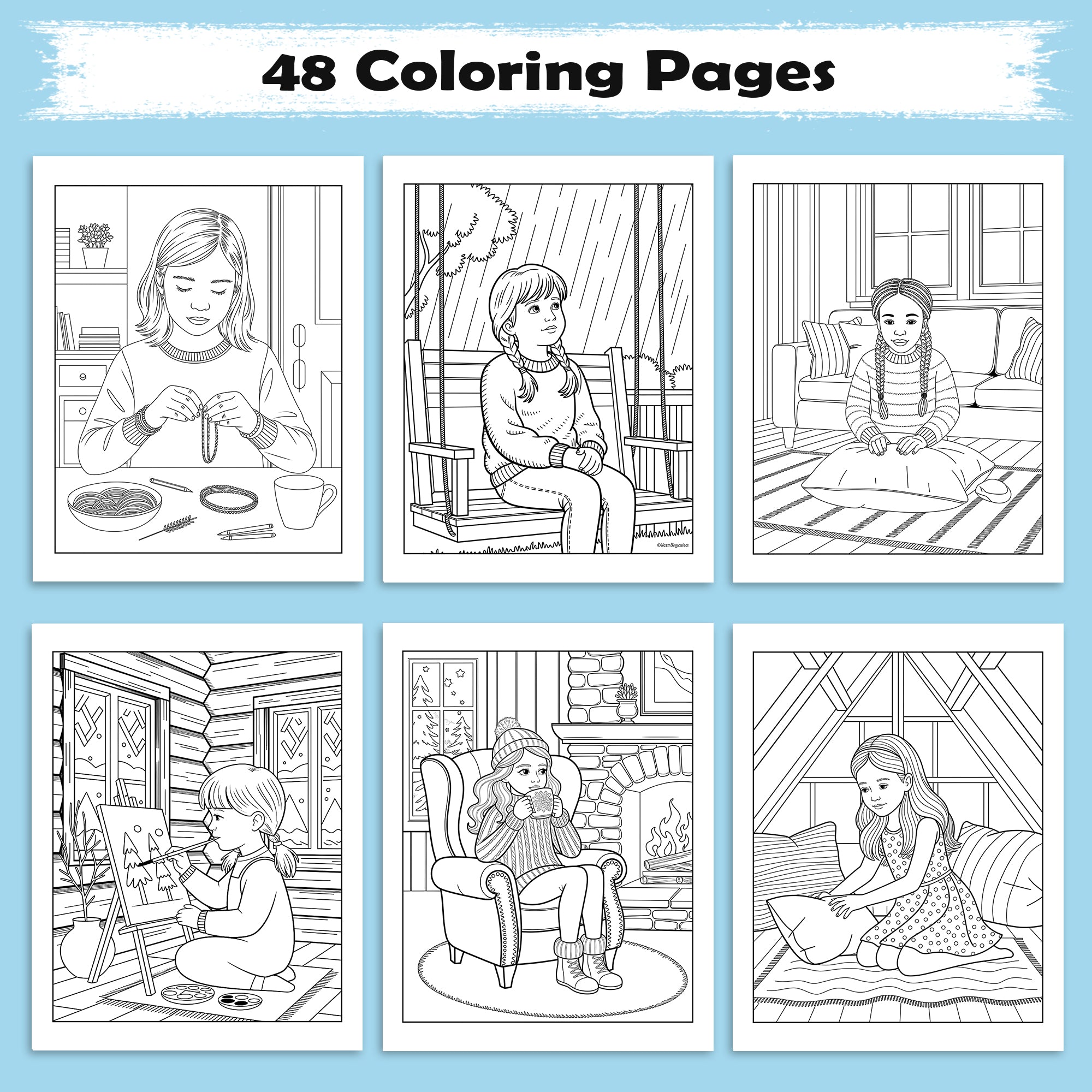 Soft Moments Coloring Pages – 48 Cozy Girl Vibes for Adults