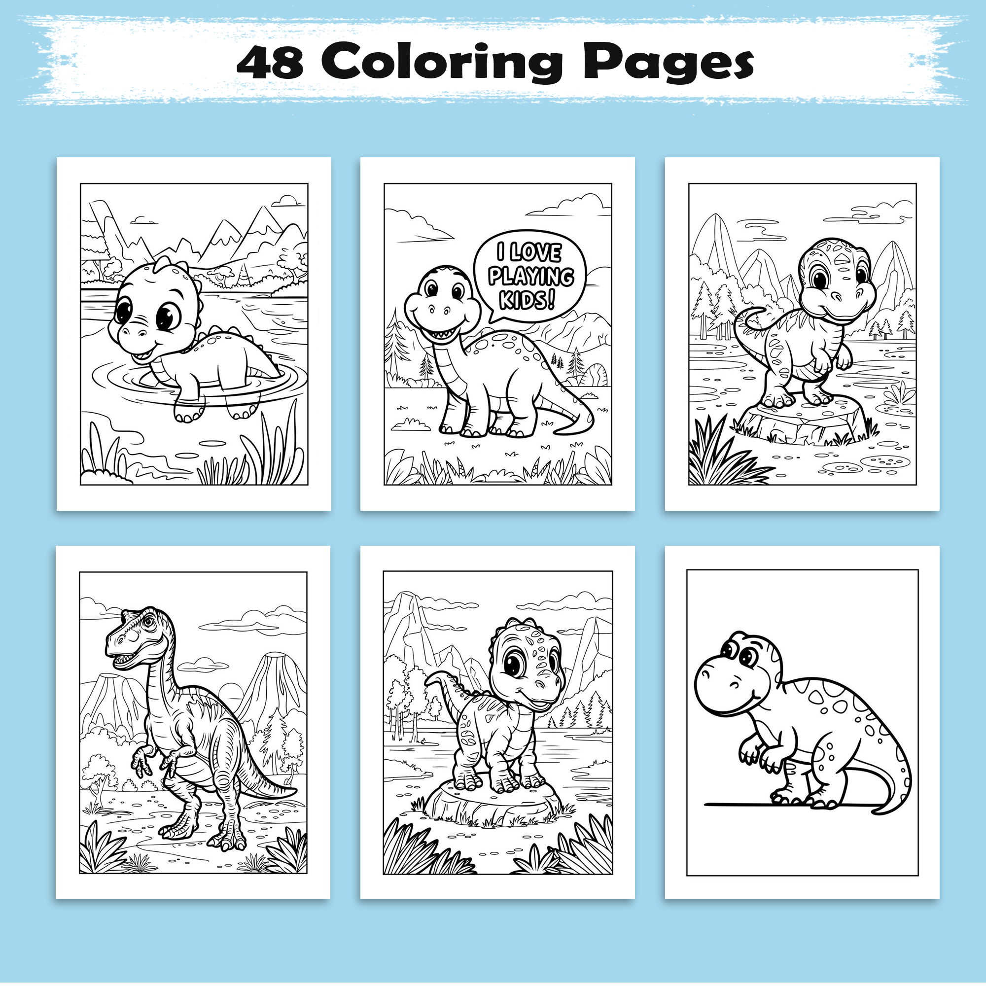 Smiling Dinos in the Wild – Dinosaur Coloring Pages – 48 Pages – Easy-to-Color Scenes, Jungle Adventures – For Kids