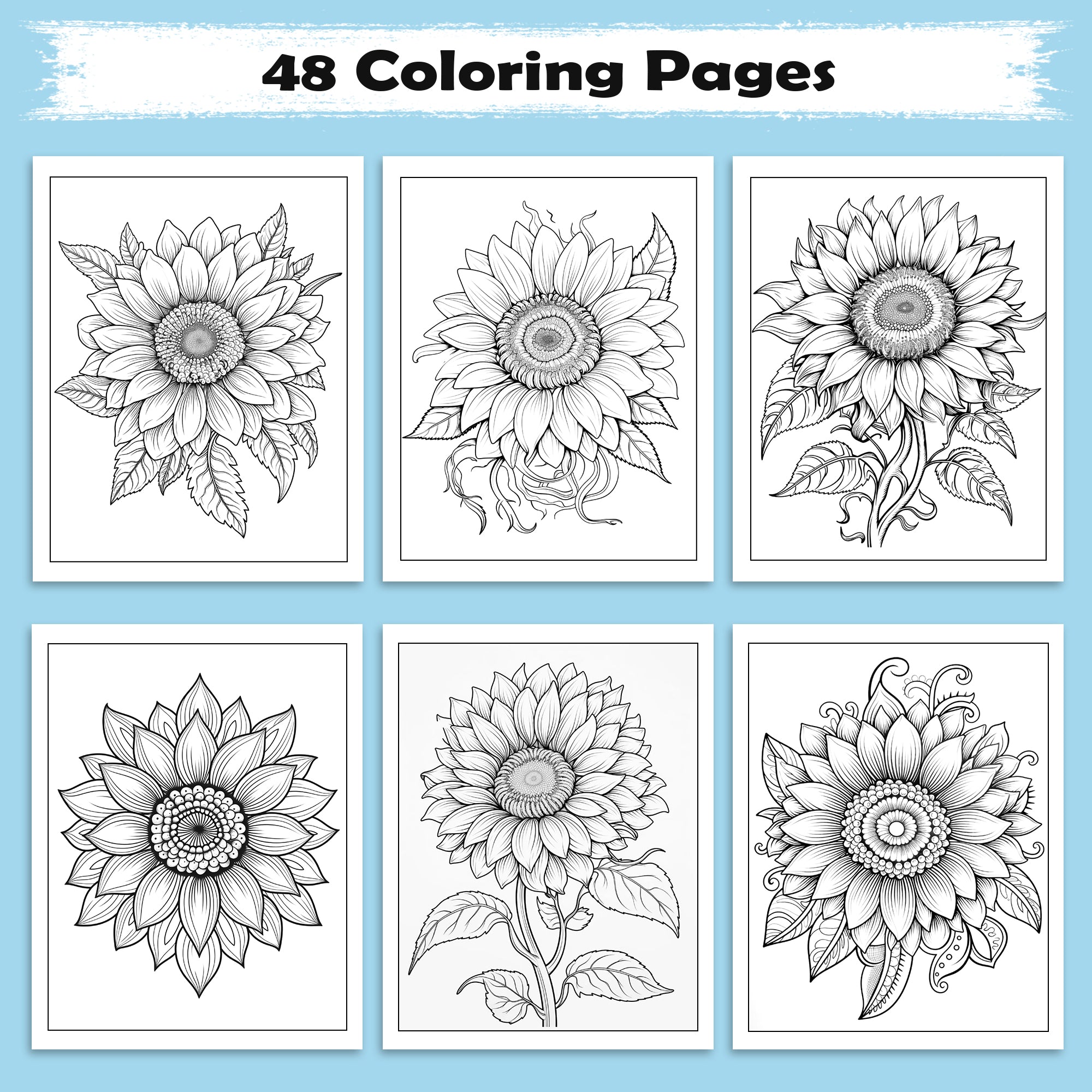 Sunflower Mandala Bliss Coloring Pages – 48 Floral Designs for Adults