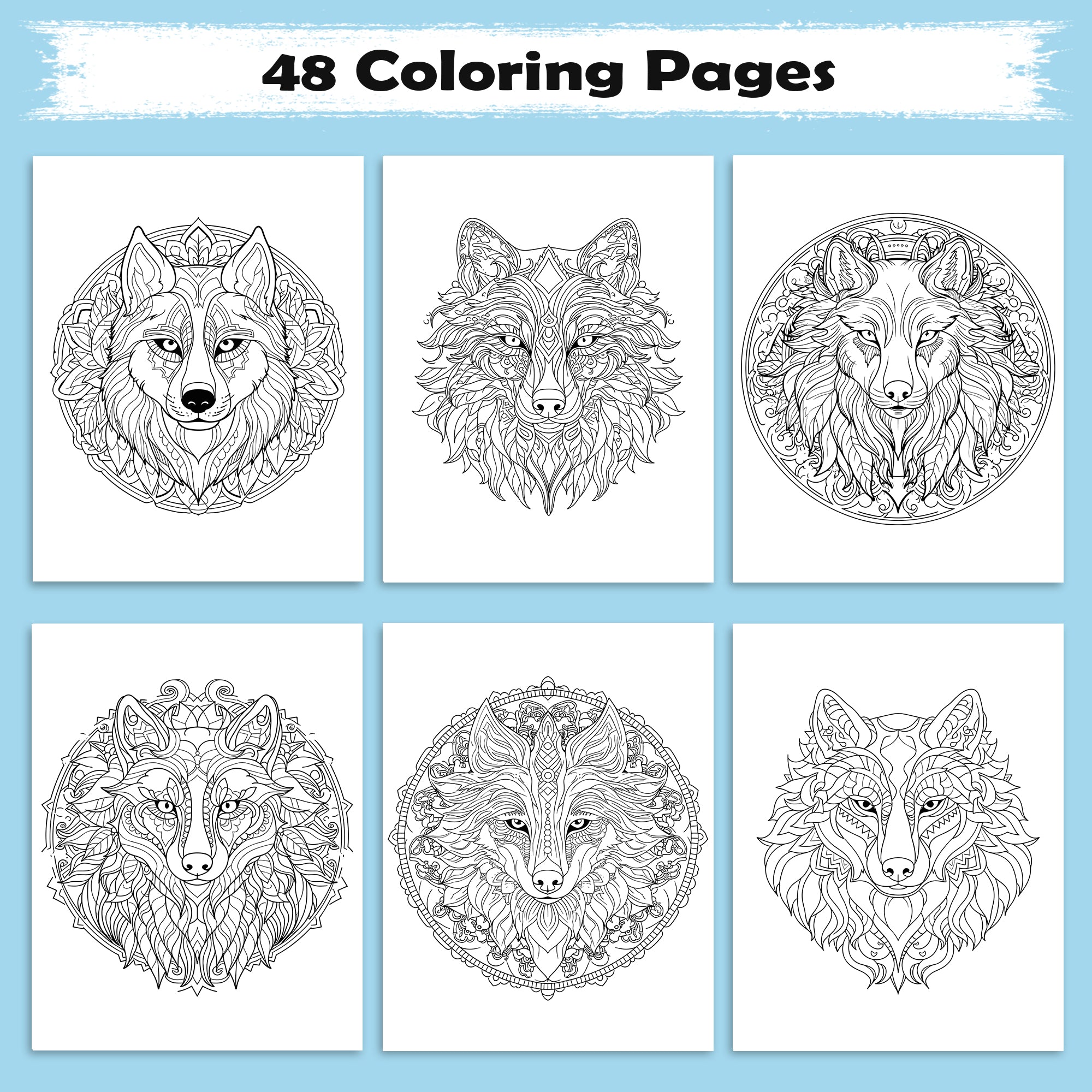Mystic Wolves Mandala Coloring Pages – 48 Intricate Designs for Adults