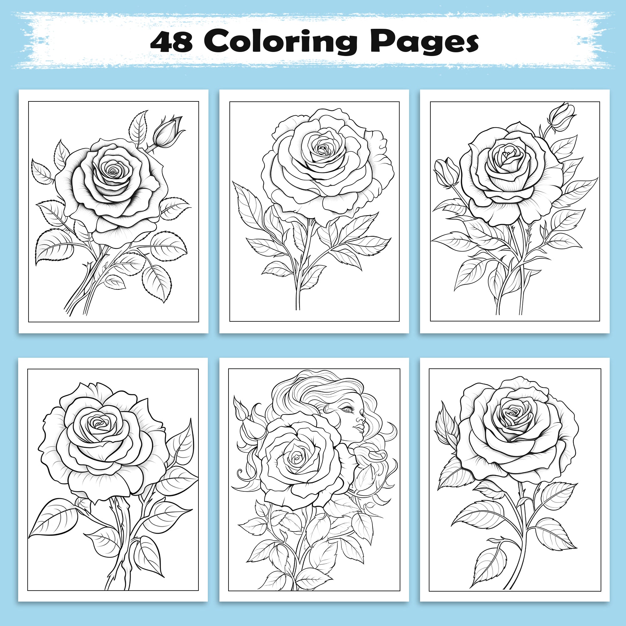 Timeless Roses Coloring Pages – 48 Pages – Beautiful Rose Designs, Floral Art, For Adults